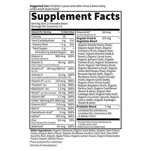 Garden of Life Garden of Life Vegetarian Multivitamin Supplement for Kids - Vitamin Code Kids Chewable Raw Whole Food Vitamin with Probiotics, 30 Chewable Bears