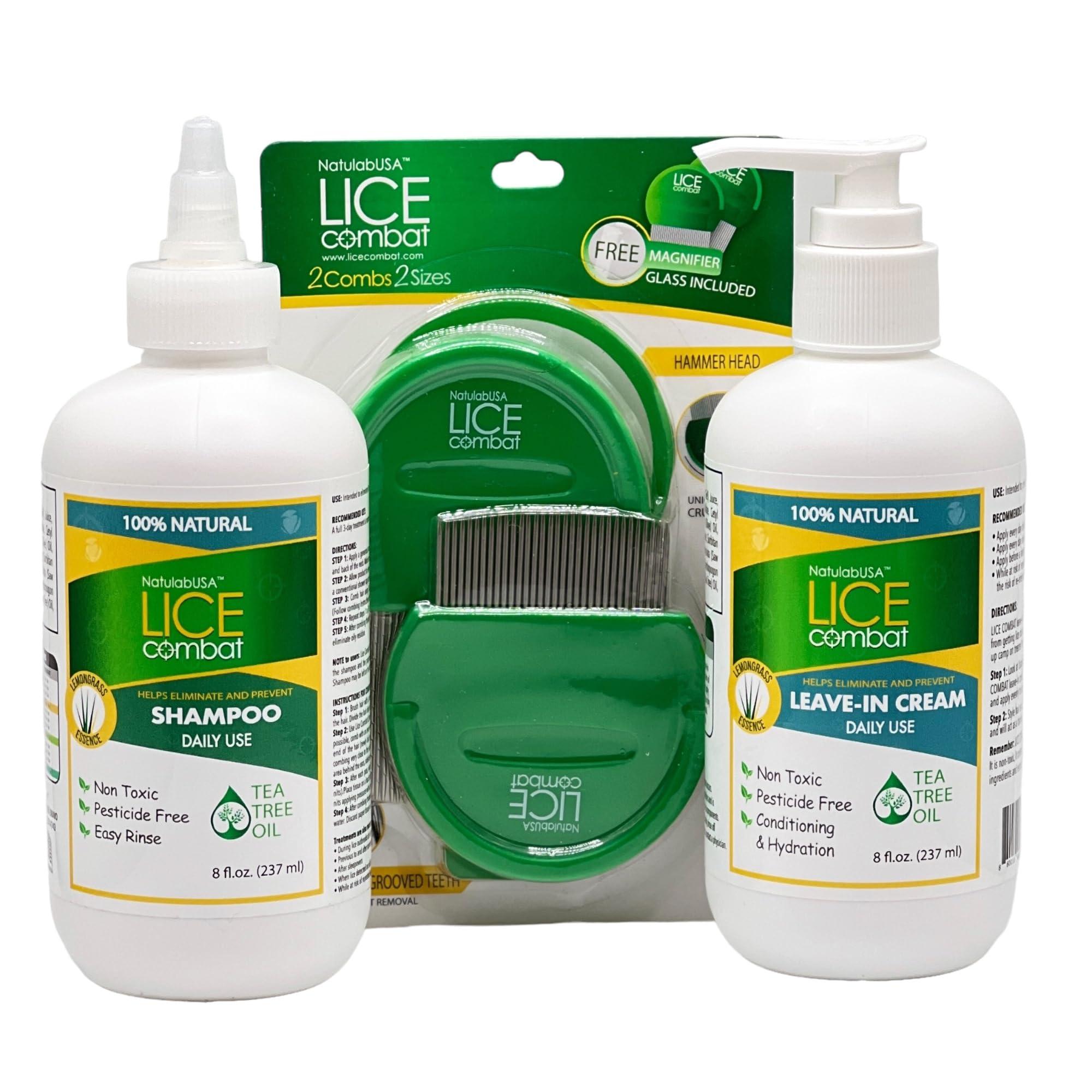 NatulabUSA NatulabUSA Lice Combat Treatment Kit | Shampoo, Leave-in Cream, Two Combs and Magnifying Glass | Manages Lice, Super Lice & Nits | Repels & Prevents | Pesticide Free | 100% Natural Essential Oils