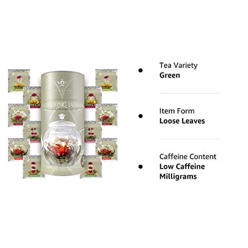 Teabloom Teabloom Jasmine Flowering Tea – Hand Tied Green Tea Leaves + Jasmine Blossoms Flowering Tea Creations – Blooming Tea Gift Set – 12-Pack, 36 Steeps, Makes 250 Cups