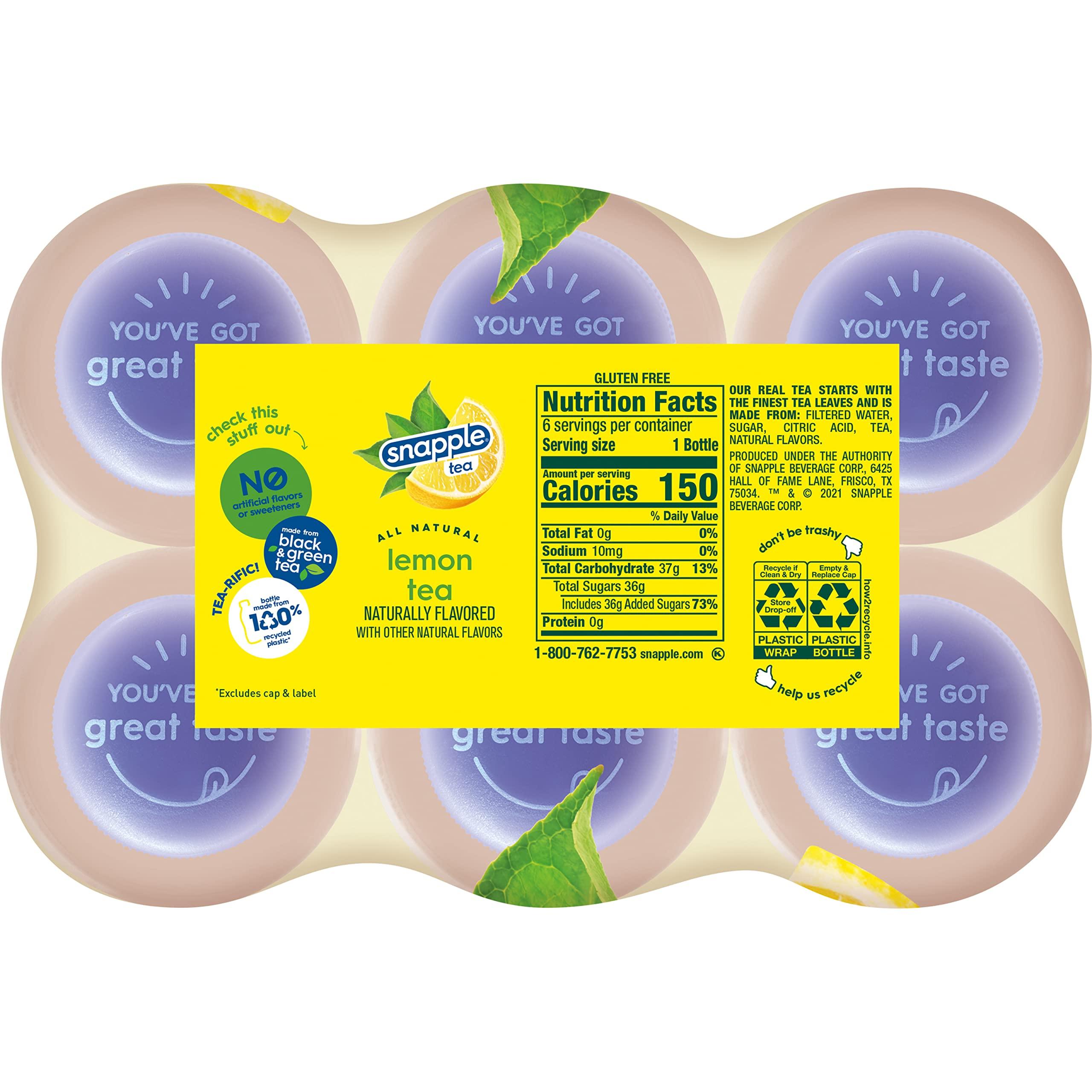 Snapple Snapple Lemon Tea, 16 fl oz recycled plastic bottle, 6 pack