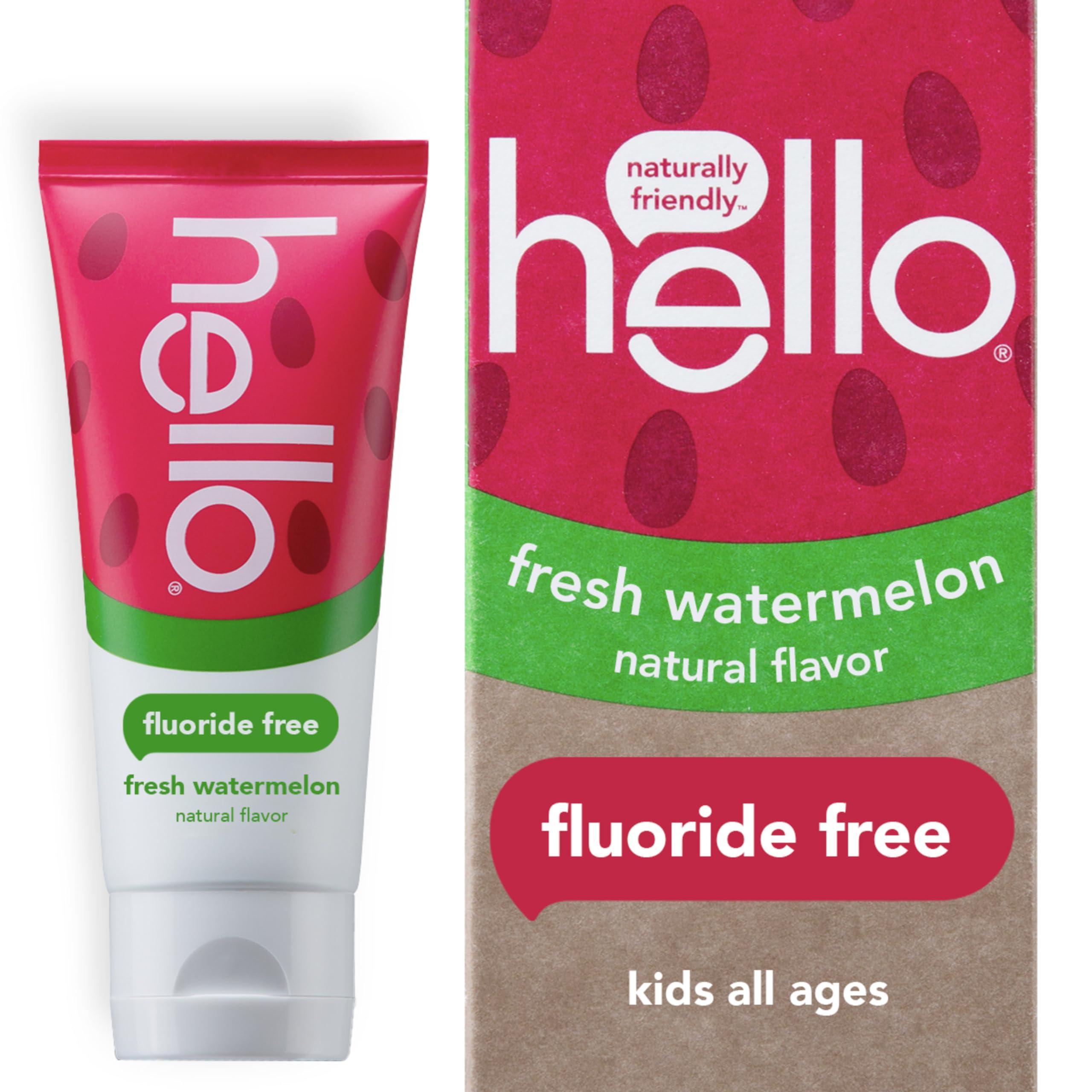 hello hello Dragon Dazzle Blue Raspberry Kids Toothpaste & Kids Natural Watermelon Fluoride Free Toothpaste, Vegan & SLS Free