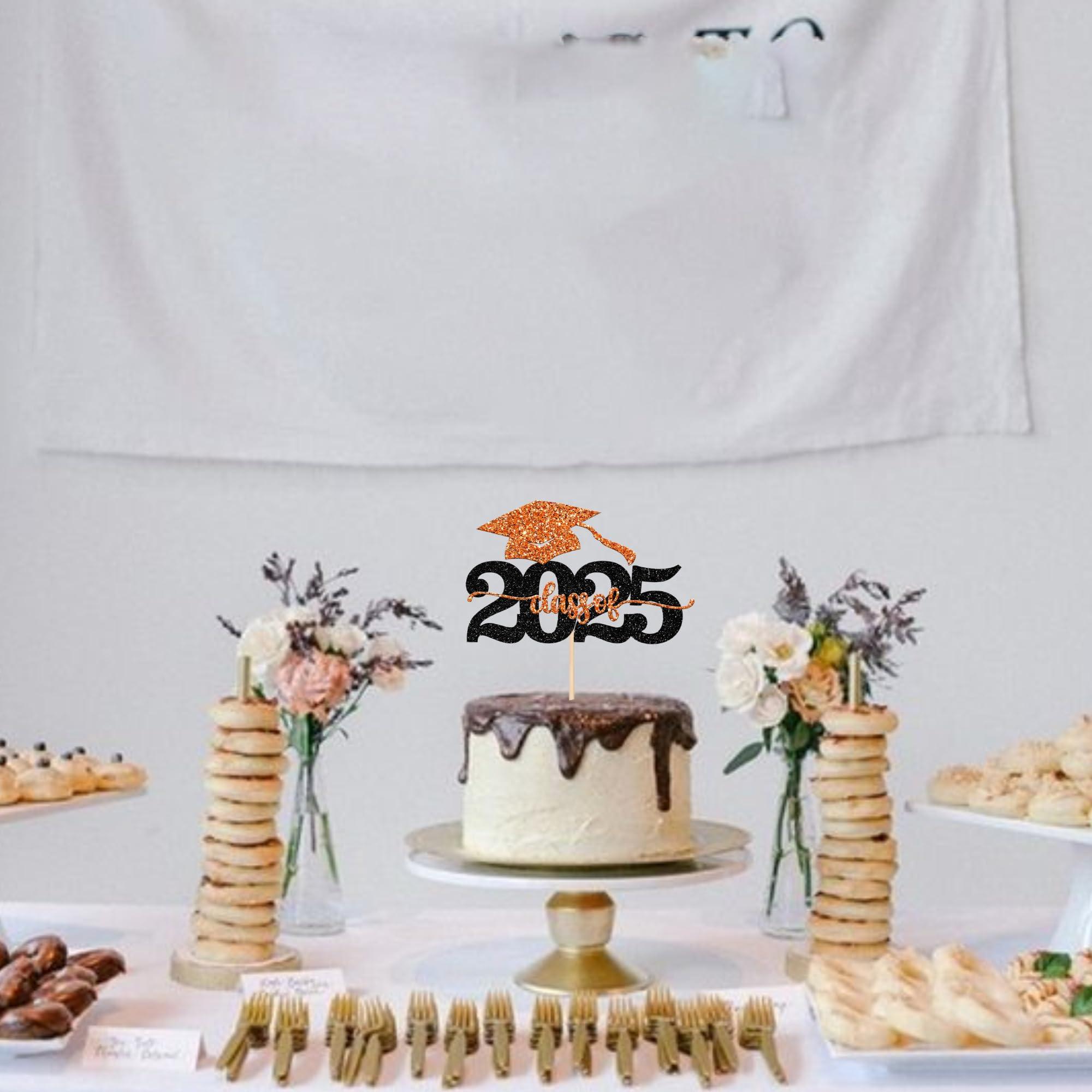 ZHUOWEISM 1 PCS Class of 2024 Cake Topper Black Glitter 2024 Graduation Cake Pick Congrats Grad Cap 2024 Cake Decoration for 2024 College Graduation Theme Party Decorations Supplies Orange