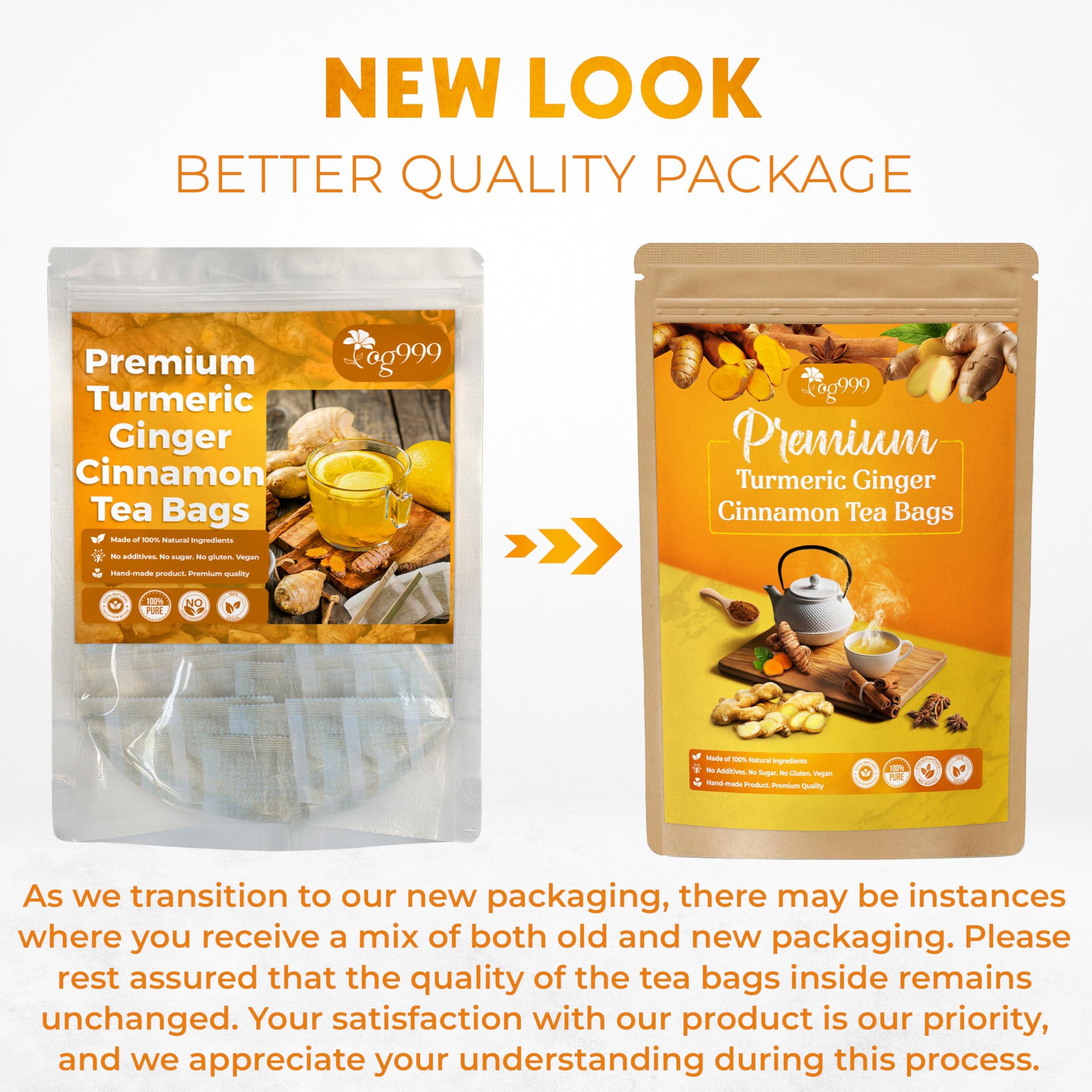 TOG999 Special 30 Tea Bags Turmeric Ginger Cinnamon Tea, 100% Natural, Hand-made Blend of Turmeric, Ginger, and Cinnamon. Eco-conscious Tea Bags. Turmeric Ginger Herbal Tea. No Sugar, No Caffeine, No Gluten, Vegan.
