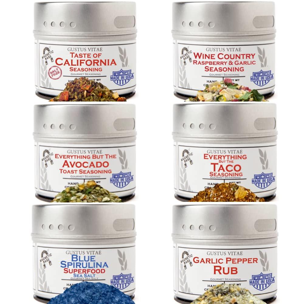 Gustus Vitae Californian Seasonings Gourmet Gift Set - Tastes of California - Artisanal Spice Blends Six Pack - Non GMO, All Natural, Small Batch - Made By Hand in USA - Gustus Vitae - #667