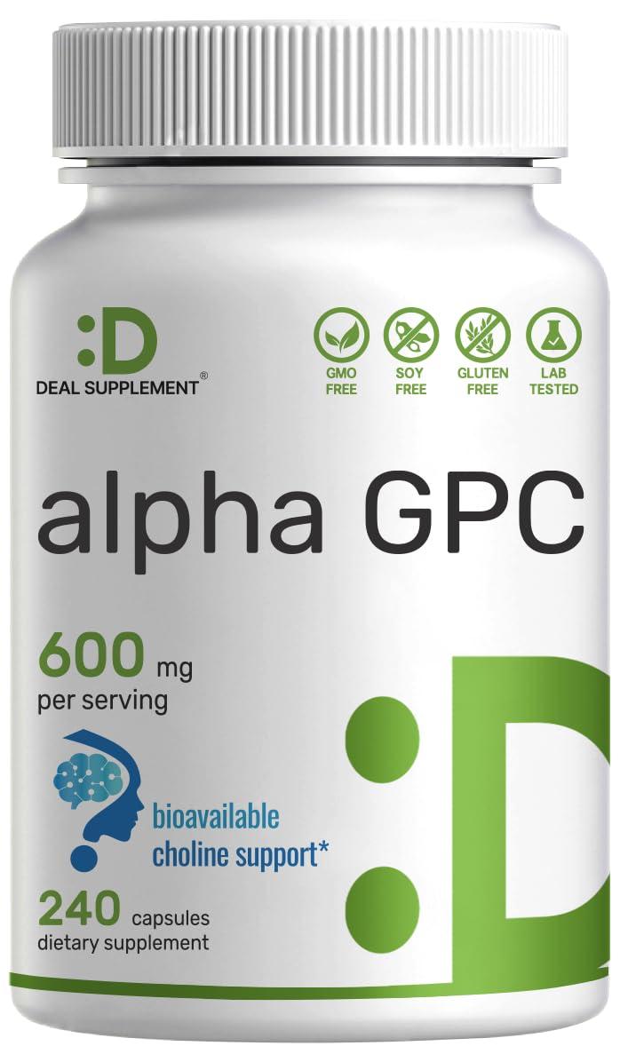 DEAL SUPPLEMENT DEAL SUPPLEMENT Alpha GPC 600mg Per Serving, 240 Capsules Bioavailable Choline Replenishment Nootropic Brain Health Supplements for Memory and Focus Non-GMO, Gluten Free