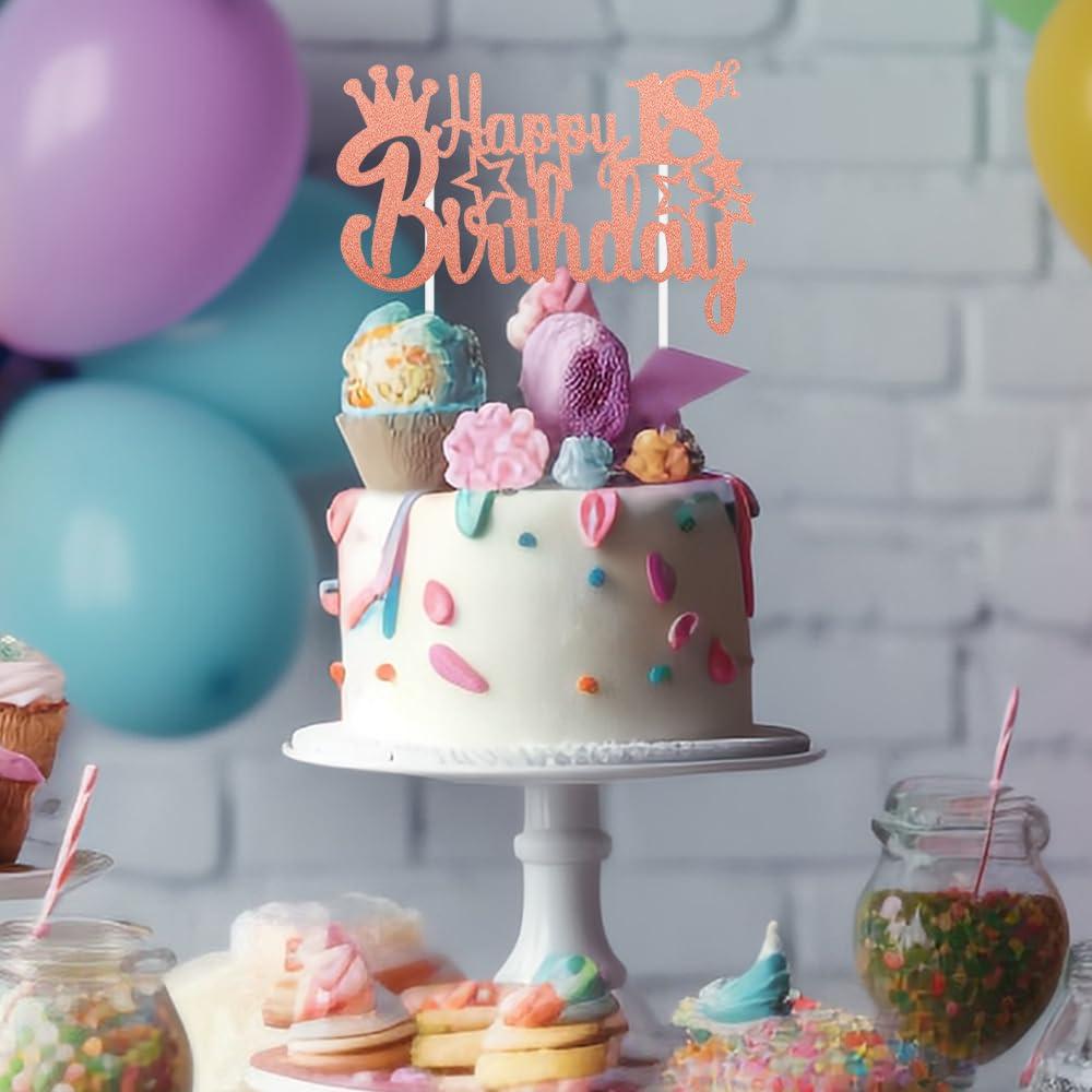 Cytokio 18th Birthday Cake Topper, Glitter Rose Gold 18 Cake Topper, Happy Birthday Cake Topper, Birthday Cake Toppers, Number 18 Eighteen Years Old Birthday Cake Topper for Eighteenth Birthday Cake Decor