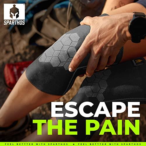 Sparthos Sparthos Knee Compression Sleeves by (Pair) – Support for Sports, Running, Joint Pain Relief – Knee Brace for Men and Women Walking Cycling Football Tennis Basketball Hiking Workout Jogging (Black-L)