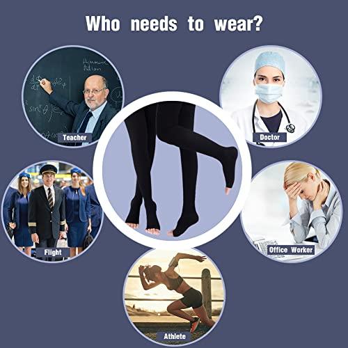 SZKANI SZKANI Medical Compression Leggings for Women 20-30 mmhg Compression Pantyhose, Medical Compression Tights for Varicose Veins, Swelling, Lymphedema(Black(Open Toe)_L)