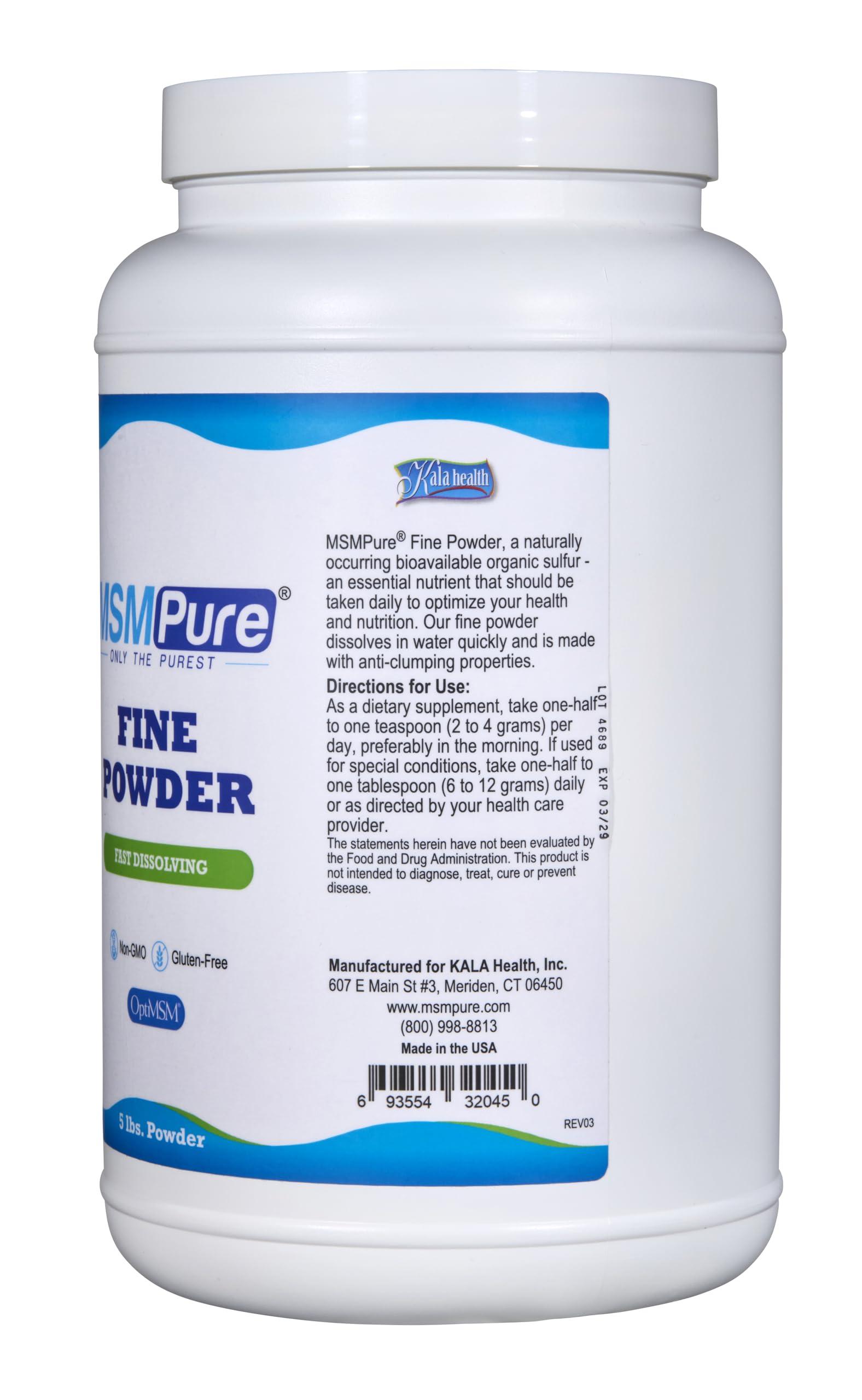 Kala Health KALA HEALTH MSMPure Fine MSM Powder Crystals  Organic Sulfur for Joint Flexibility, Skin Appearance, and Hair & Nail Support  5 lb, USA Made, Distilled Flakes