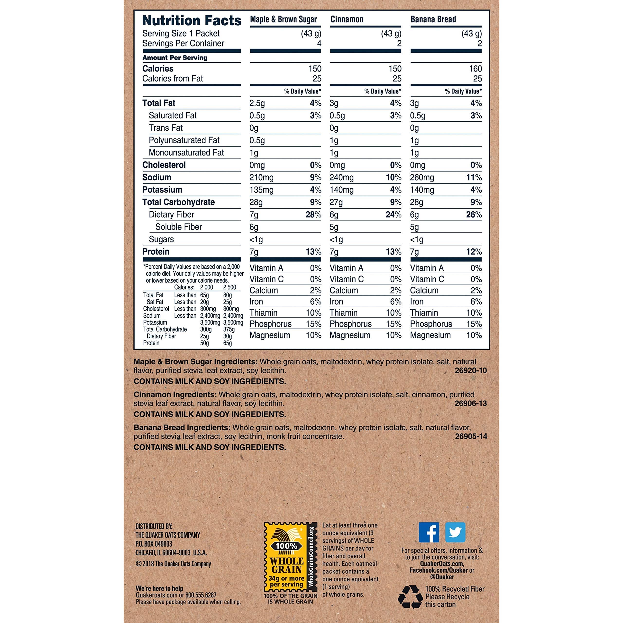 Quaker Quaker Instant Oatmeal, Fiber & Protein 3 Flavor Variety Pack, Individual Packets, 8 Count (Pack of 4)