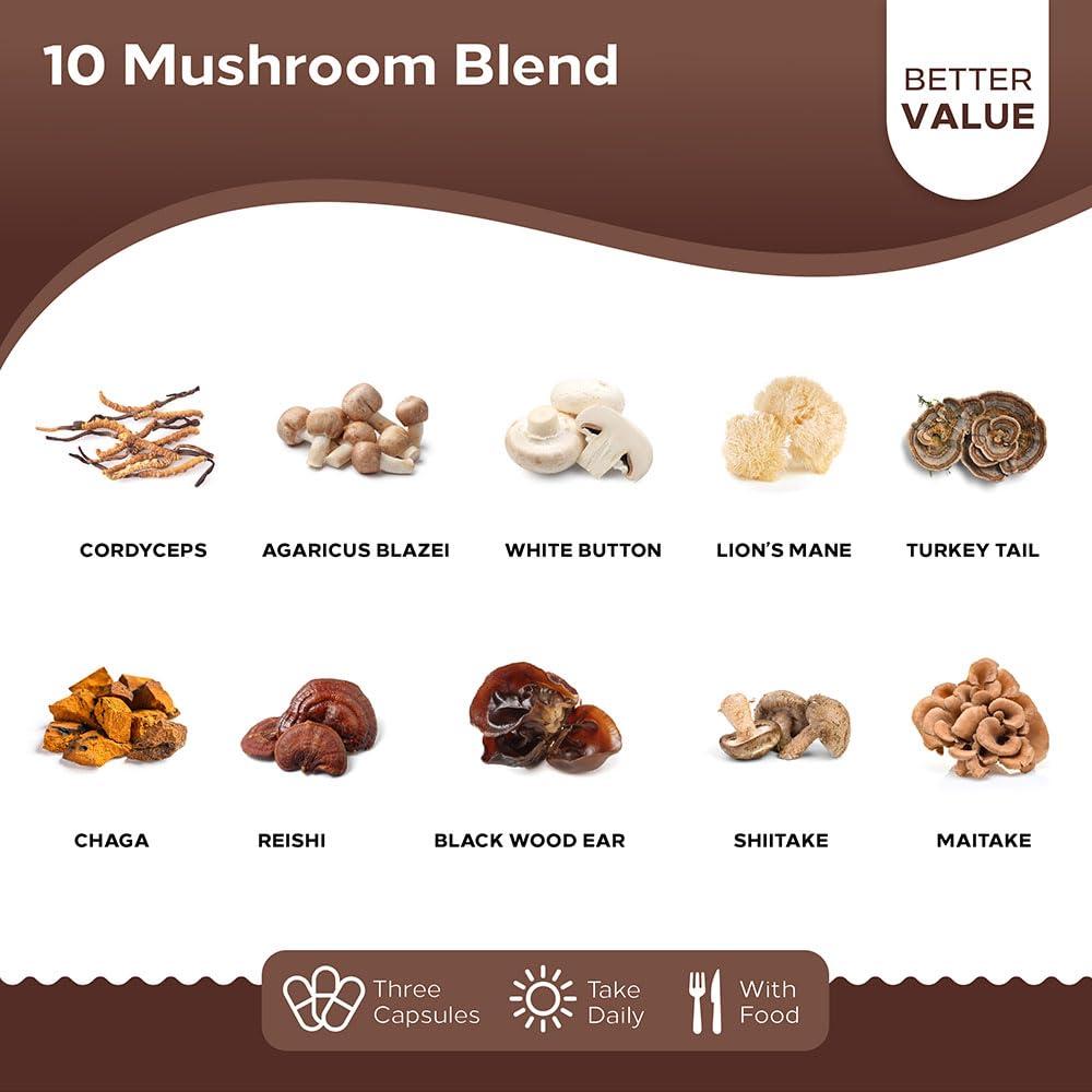 NutraCreek NutraCreek Mushroom Complex | Cordyceps Mushroom, Reishi, Shiitake, Maitake and Lions Mane Supplement. A 10-Mushroom Supplement to Support Your Mind and Body | 60 Mushroom Capsules