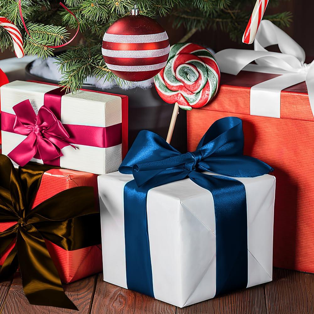 Xioabre Blue Ribbon for Christmas Tree 1 Inch 25 Yards Ribbon for Gift Wrapping, Navy Blue Ribbon Blue Christmas Ribbon Perfect for Hair Ribbon Bow Flower Bouquet Halloween Balloon Ribbon Gift Ribbon