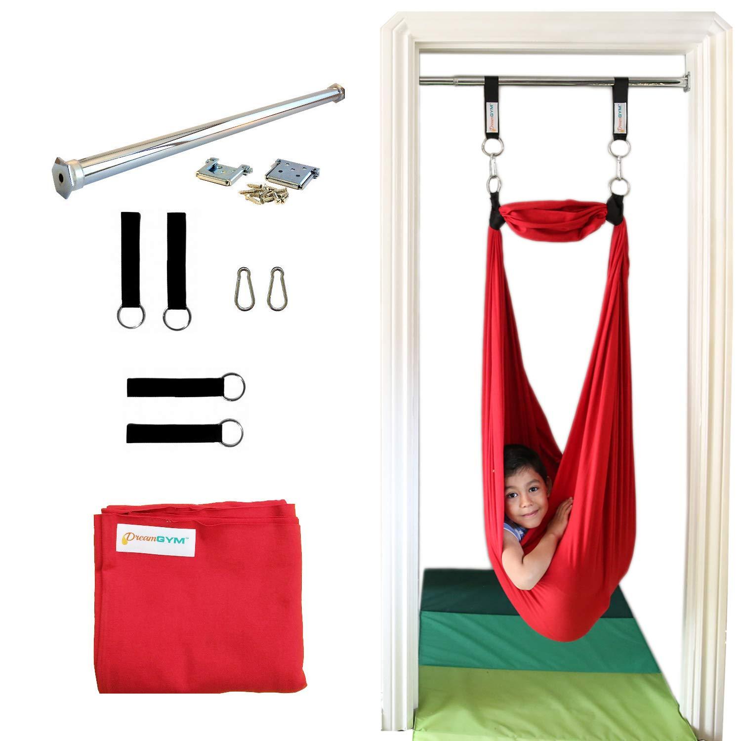DreamGYM DreamGYM Doorway Sensory Swing - Red Therapy Compression Swing - 95% Cotton
