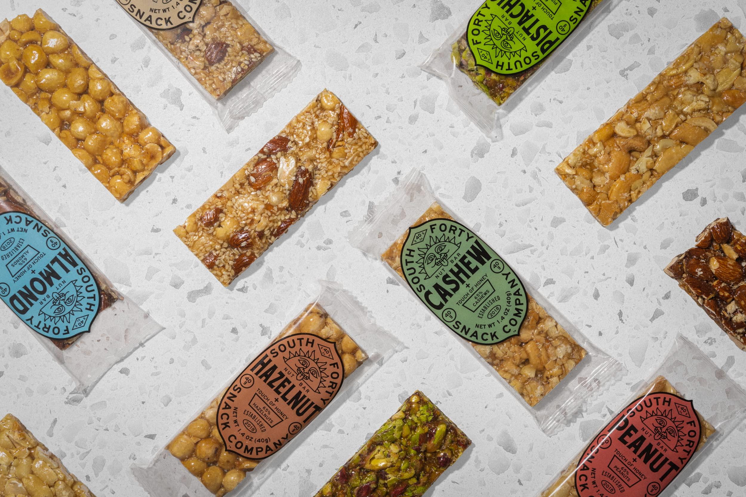 SOUTH FORTY SNACKS South 40 Snacks Mix of 6 Nut Bars, Extra Crunchy and Simple Nut Snack Bar, Nuts and Honey, Healthy Sweet Nut Clusters, Individually Wrapped Mediterranean Snacks, Natural Protein(40g Bar, Pack of 12)