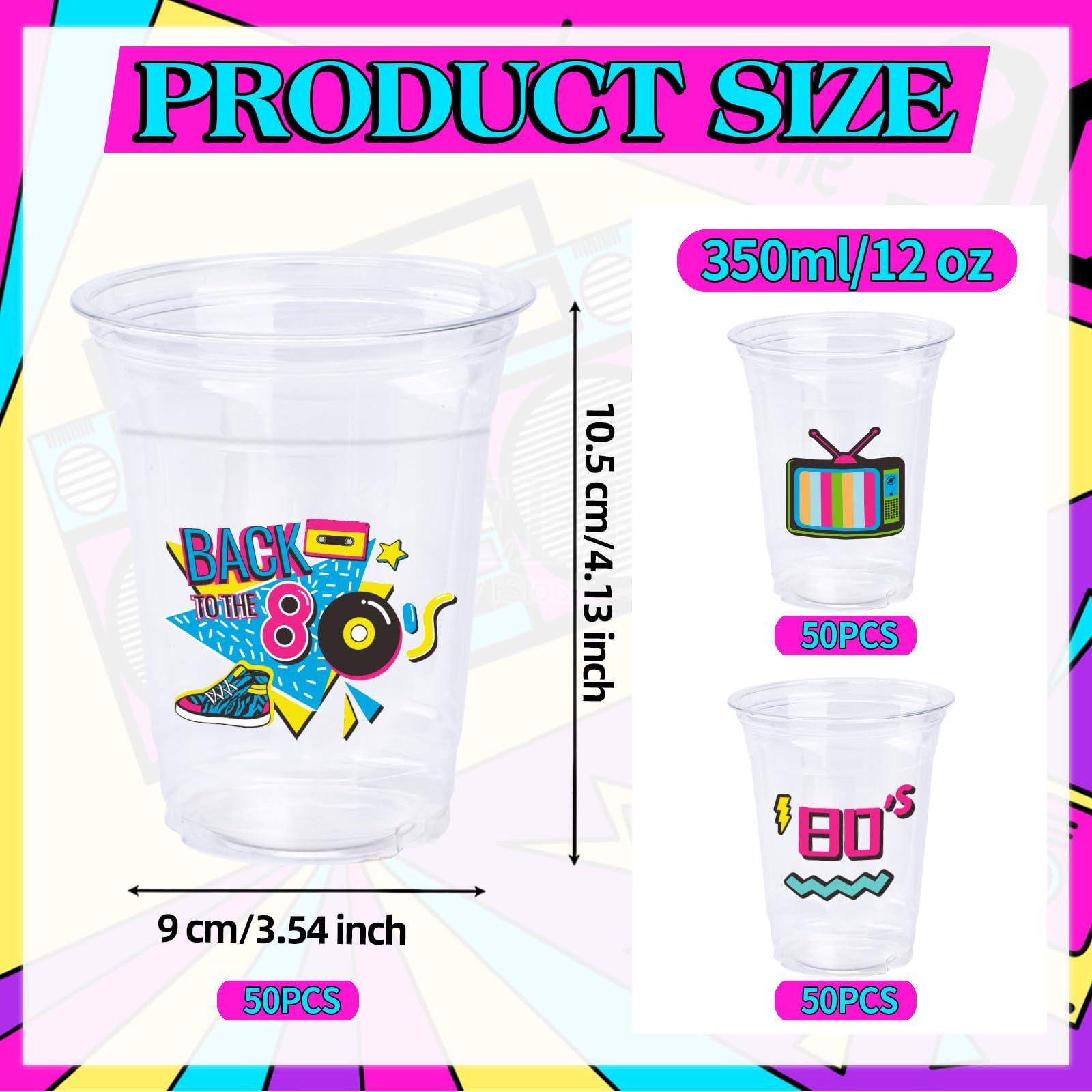 Datyiiha 150 Pack 80's Party Plastic Cups 12 oz Back to 80s Disposable Drinkware Cups for Retro Music Party Decorations Throwback Dance Birthday Party Supplies