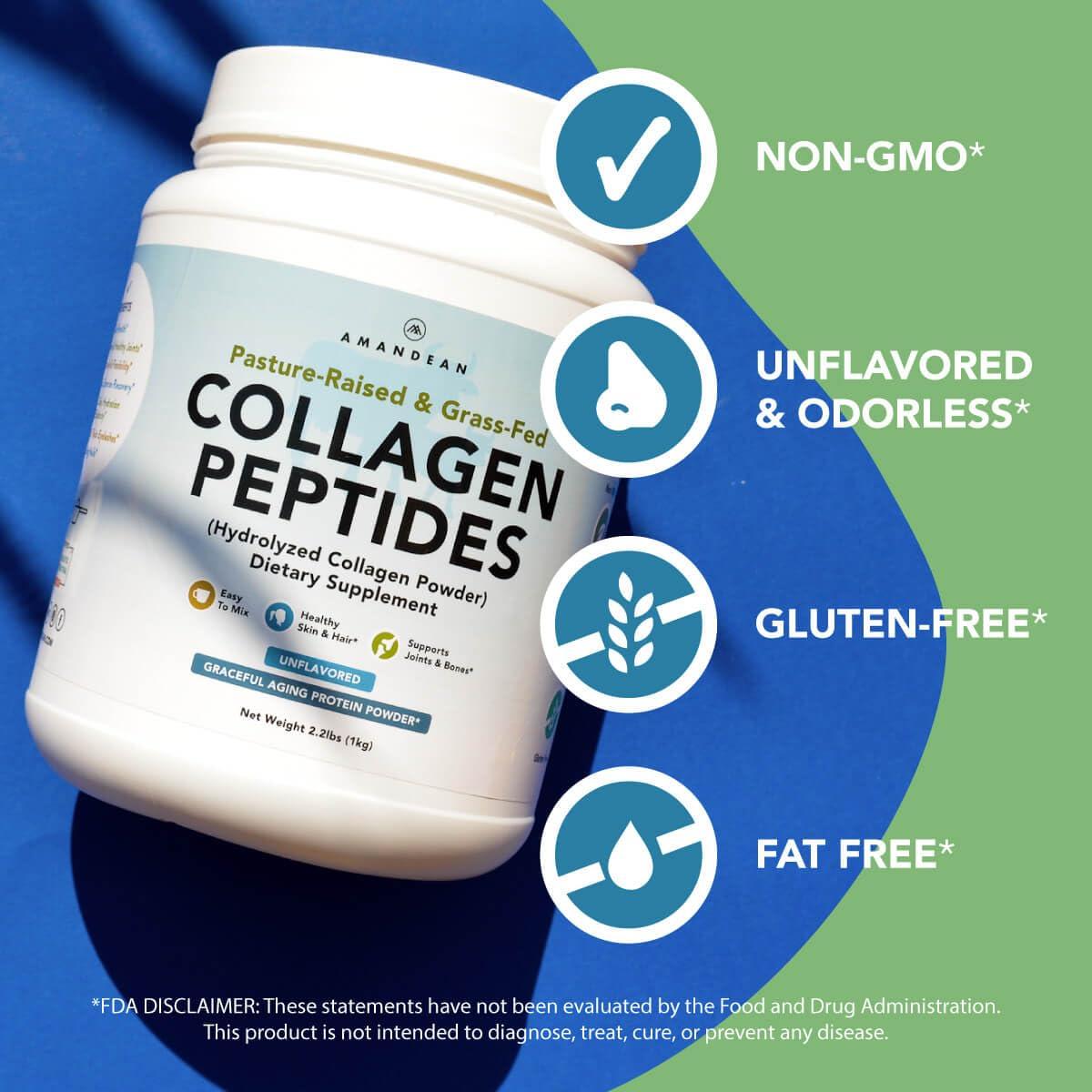 AMANDEAN AMANDEAN Collagen Peptides Powder 1kg. Grass-Fed, Enzymatically Hydrolyzed, Type 1 & 3. Agglomerated, Easy to Mix, Unflavored, Non-GMO. Protein with 18 Amino Acids for Healthy Skin, Hair, Nails.