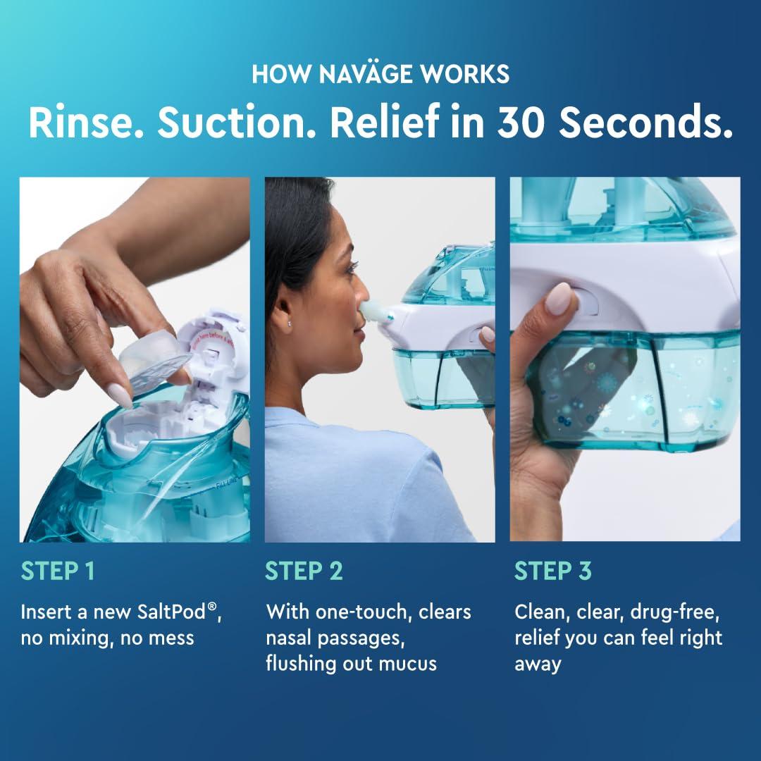Navage Navage Travel Bundle Nasal Irrigation System - Saline Nasal Rinse Kit with 1 Nose Cleaner, 20 Salt Pods and Paisley Travel Bag