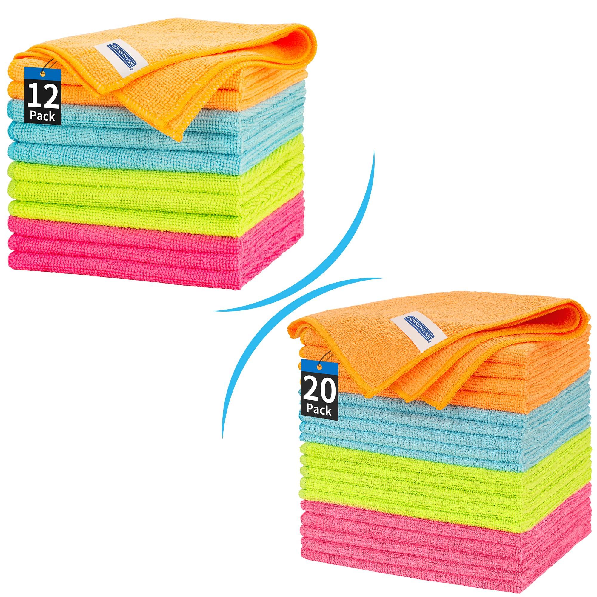 HOMERHYME HOMERHYME Microfiber Cleaning Cloth 12 Plus 20 Pack Cleaning Towels, 12\" x 12\" Dish Cloths, Lint Free Rag, Non-Abrasive Dusting Cloth, Washable, and Reusable