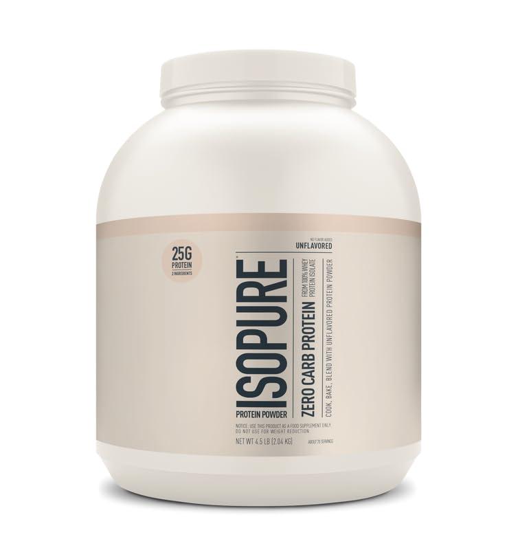 Isopure Isopure Zero Carb 100% Pure Whey Isolate Protein Powder, Lactose Free, Gluten Free, with Vitamins, Unflavored, 25g Protein Per Serving, 4.5 Lbs, 50 Servings