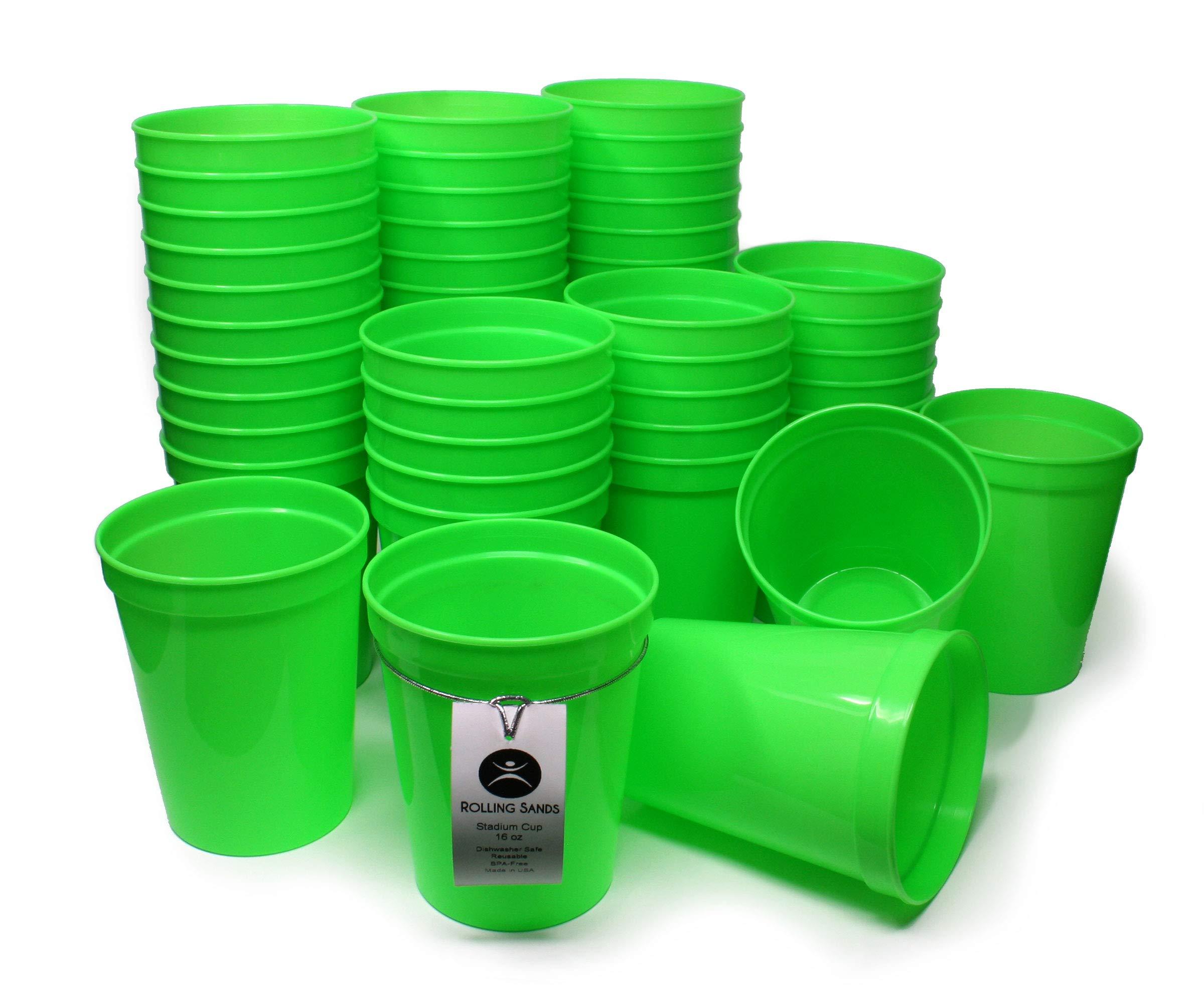 Rolling Sands Rolling Sands 16 Oz Reusable Plastic Stadium Cups, Bulk 50 Pk, USA Made, BPA-Free Dishwasher Safe Plastic Tumblers, Lime Green