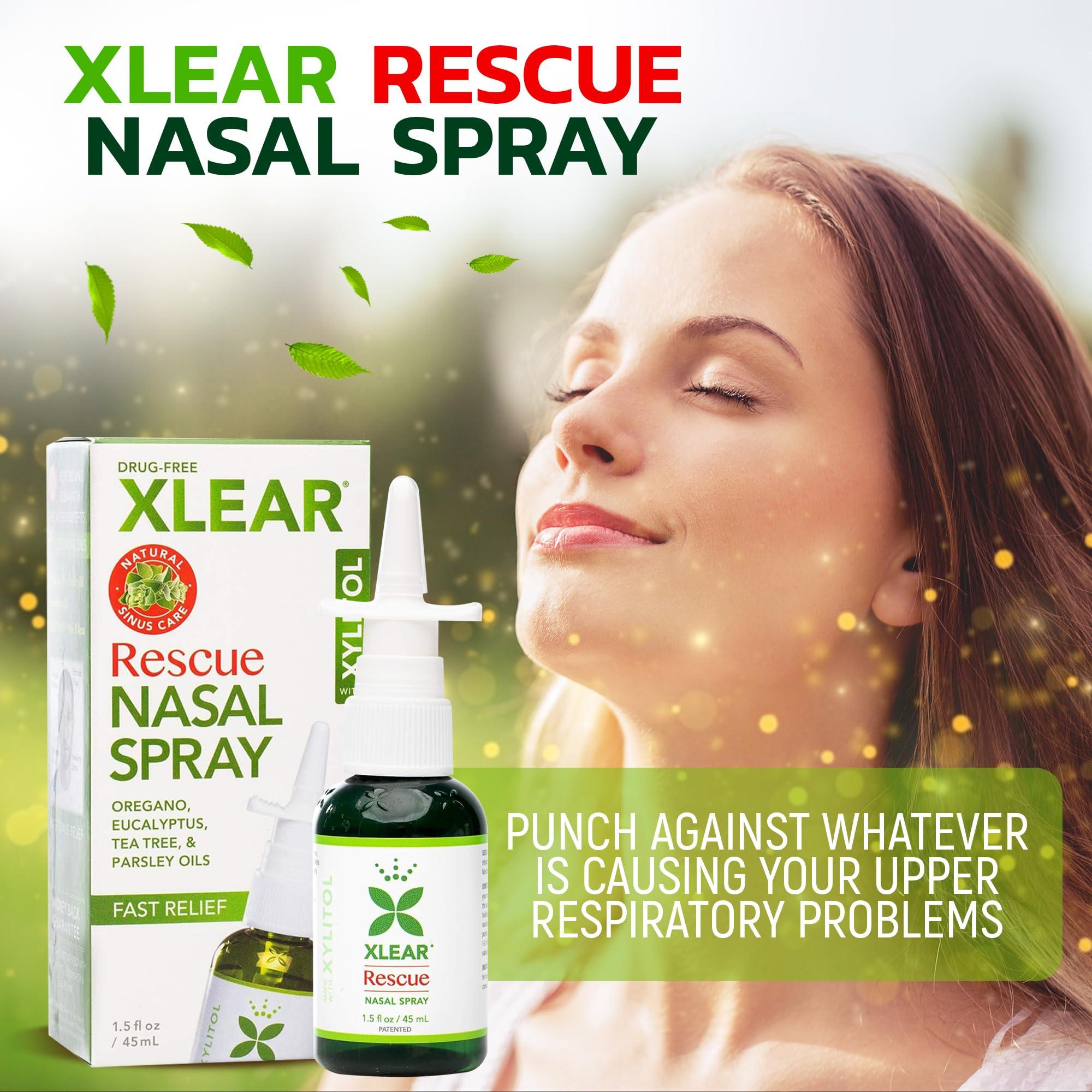 Xlear Xlear Dry Nose Relief Kit, All Day Dry Nose Rescue Kit Including Xlear Nasal Spray with Xylitol, Xlear Rescue Nasal Spray, Xlear Nasal Rinse Neti Pot and 50 Refill Packets