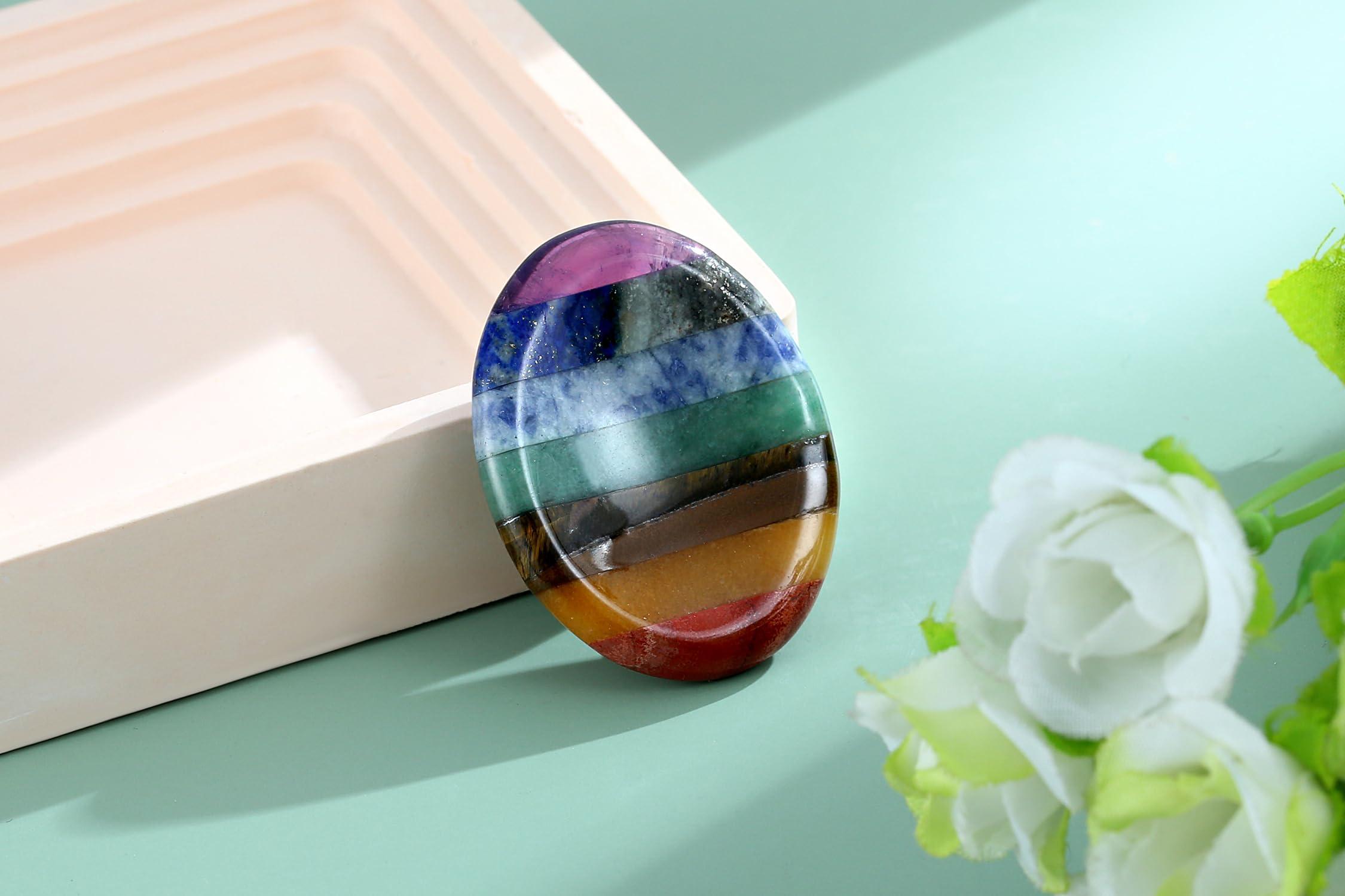 NUKAYAI NUKAYAI Thumb Worry Stone Crystals for Anxiety 7 Chakra Oval Crystals and Healing Stones Natural Tiny Meditation Accessories Mental Health Gifts Fidget Depression Stress Anxiety Relief Items for Women
