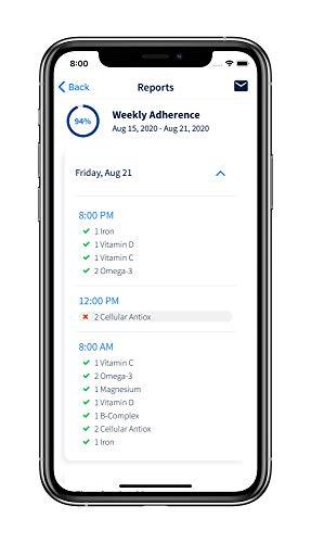 elliegrid Monthly Pill Organizer by Ellie | Organize Pills in Seconds | Alarm & Phone Notification | Caregiver Notifications | Lights Indicate Which Pills to Take and How Many