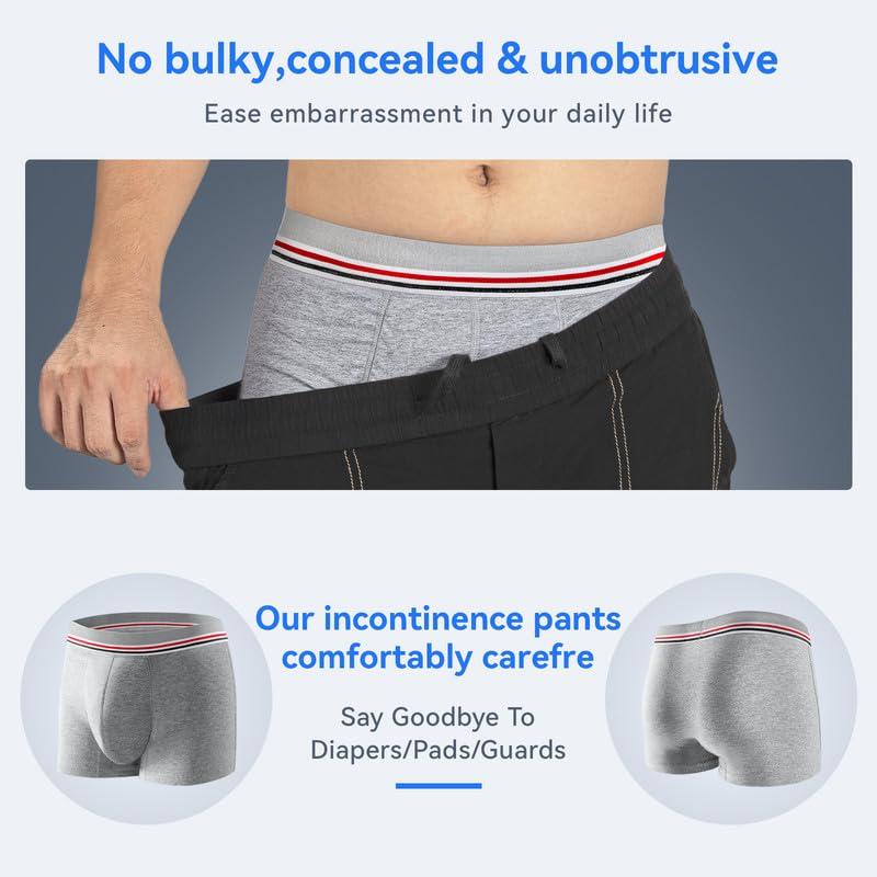CARER Healthcare Incontinence Pregnancy CARER Washable Incontinence Underwear for Men, Front Absorbent Urine 80ml, 2 Pack, Large, Blue/Gray, Reusable, Waterproof