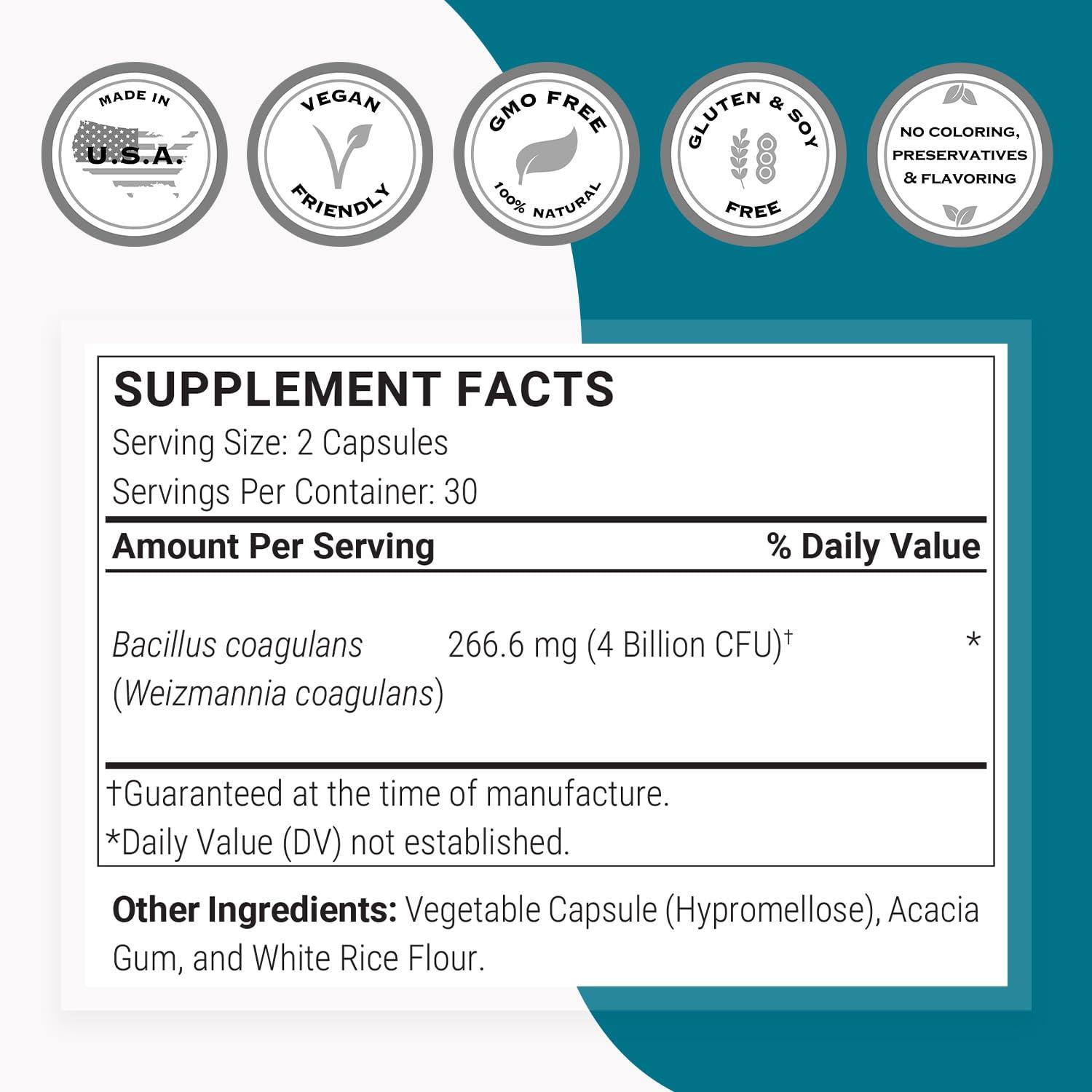Supersmart Supersmart - Bacillus Coagulans Probiotic 4 Billion CFU per Day (High Absorption) - Lactobacillus Sporogenes Supplement | Non-GMO & Gluten Free - 60 Delayed Released Capsules