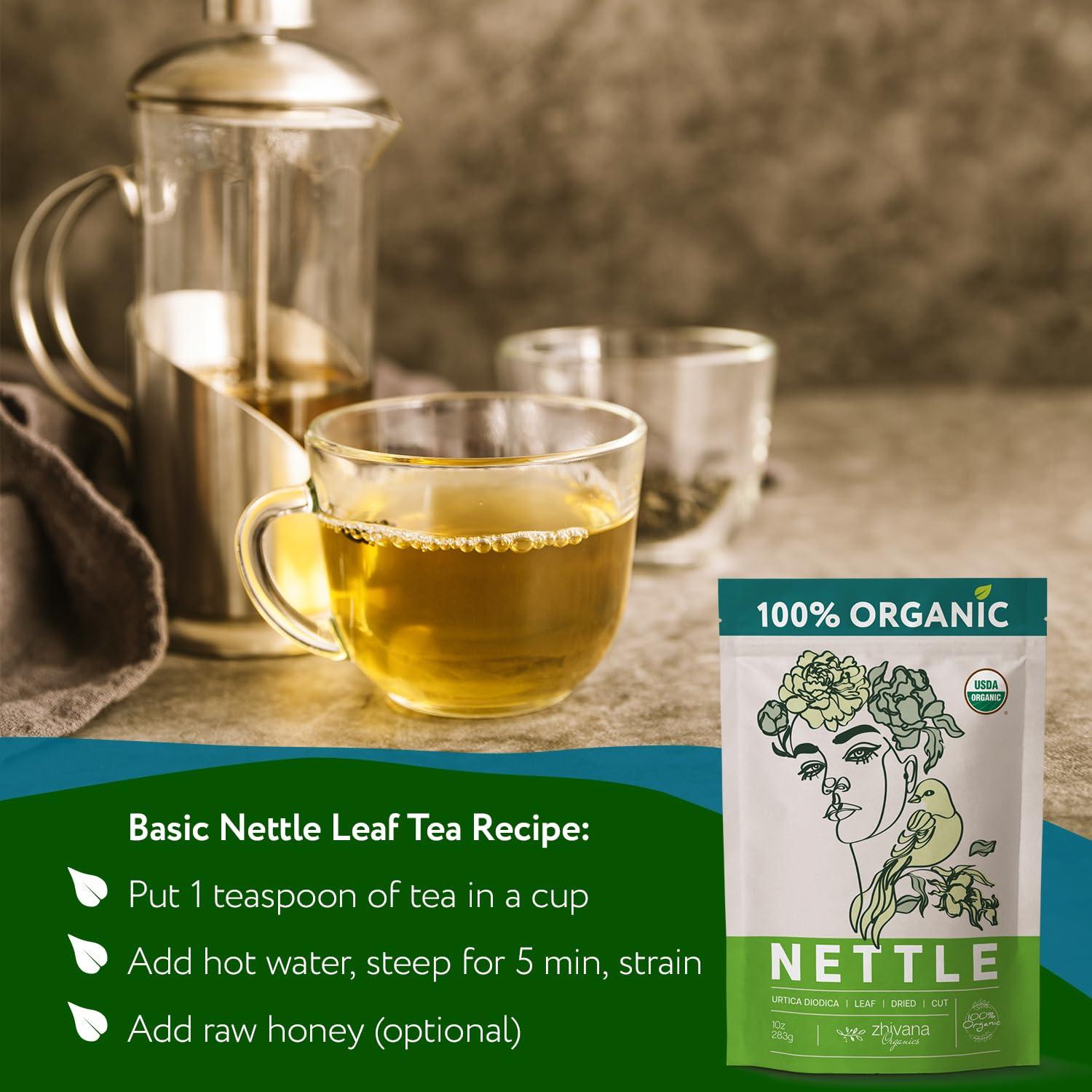Zhivana Organics Stinging Nettles Tea Organic Nettle Tea Loose Leaf (Urtica Dioica) - Te de Ortiga Detox, Allergy Relief, Fluid Balance Supports Kidneys, Joints & Skin 3.5oz