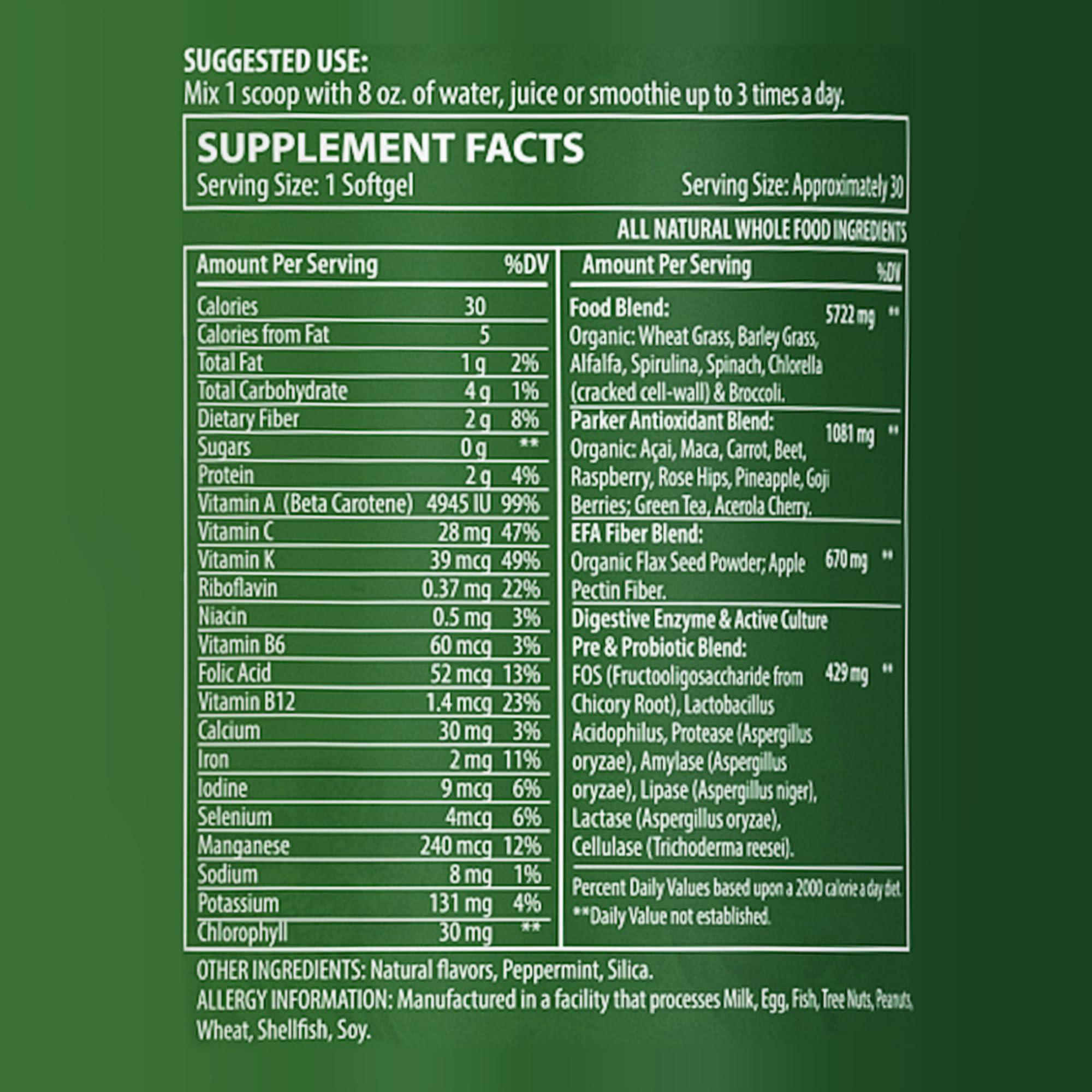 Parker Naturals Parker Naturals Berry Greens Superfood Powder, Organic Green Powder with Enzymes, Probiotics, Antioxidants, and Vitamins, Vegan Green Juice Powder Mix, 240 Grams