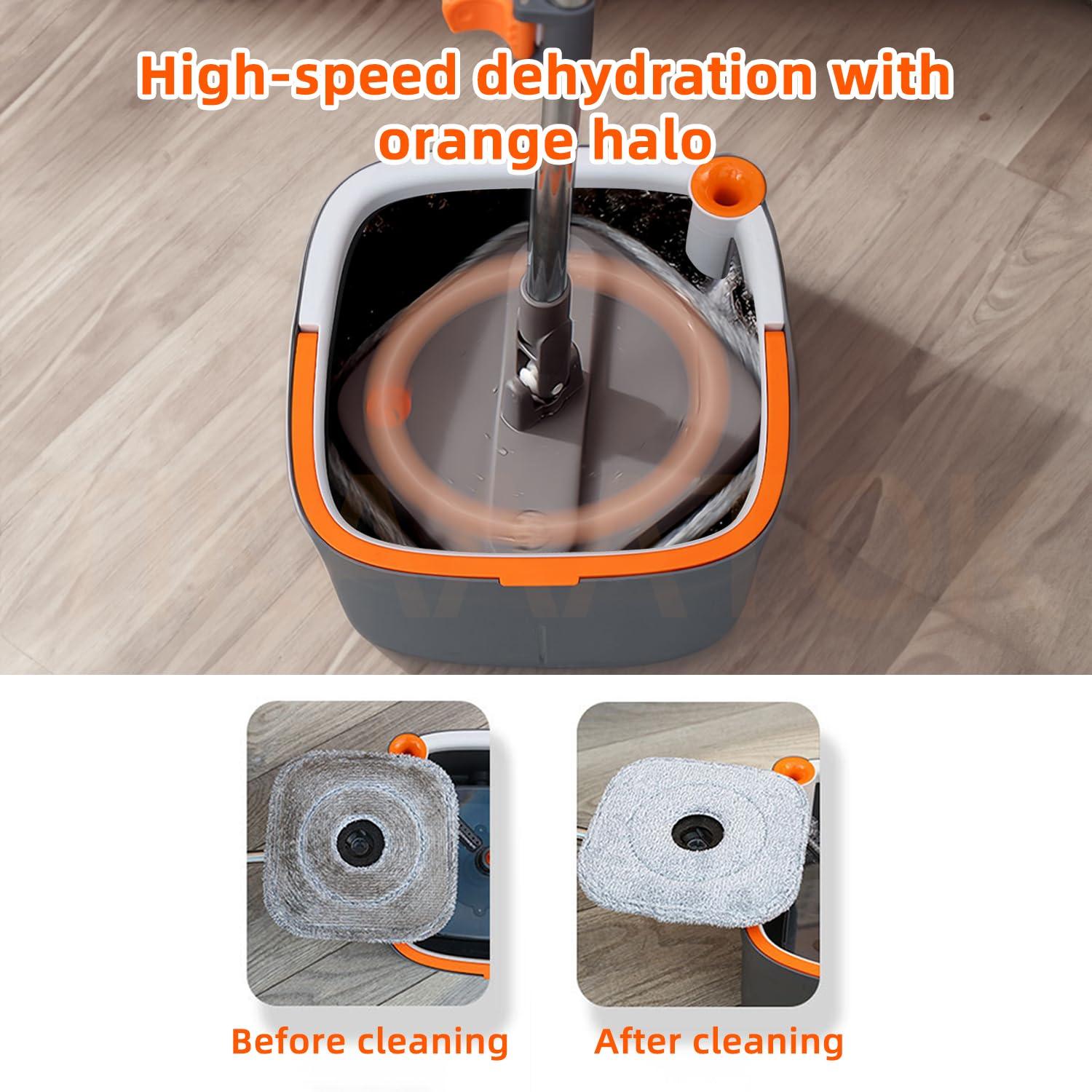 KZKR KZKR Spin Mop and Bucket Set with 2 Replaceable Microfiber Mop Pads with Self Separation Dirty and Clean Water System, Self Wringing 360 Rotating Square Mop Head for Hardwood Tile Marble Floors