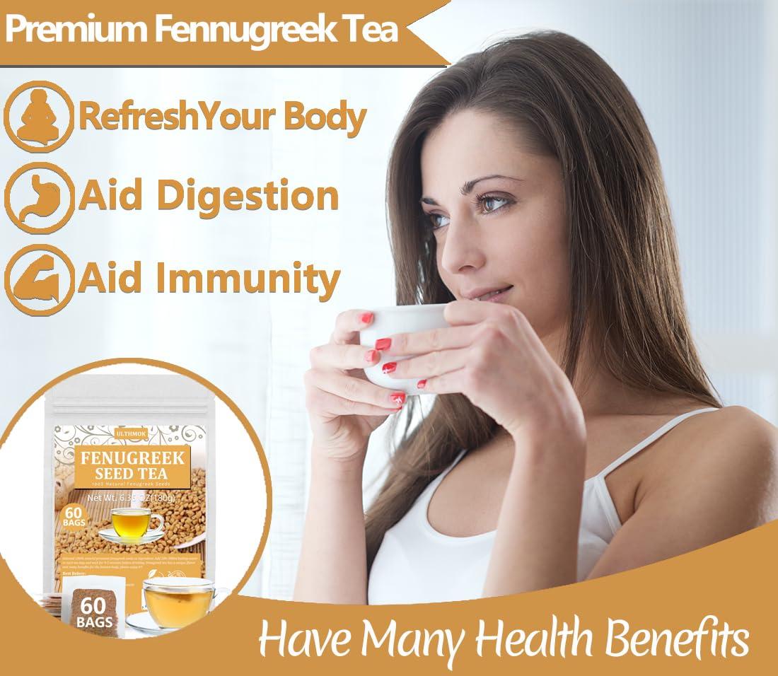 ULTHMOK Premium 60 Fenugreek Tea Bags, Made with 100% Natural Fenugreek Methi Fenogreco Seeds, No Additives & Caffeine Free.