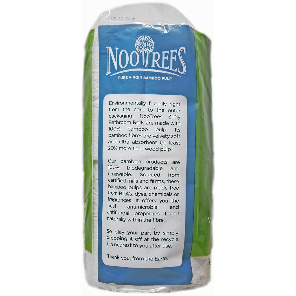 NooTrees NooTrees Bamboo 3-ply Bathroom Tissue, 300 Sheets, 4 Rolls, Ecofriendly, 100 Percent Biodegradable & Sustainable, Hypoallergenic, Ultra Absorbent, Velvety Soft, Pack of 12, Total of 48 Bathroom Rolls