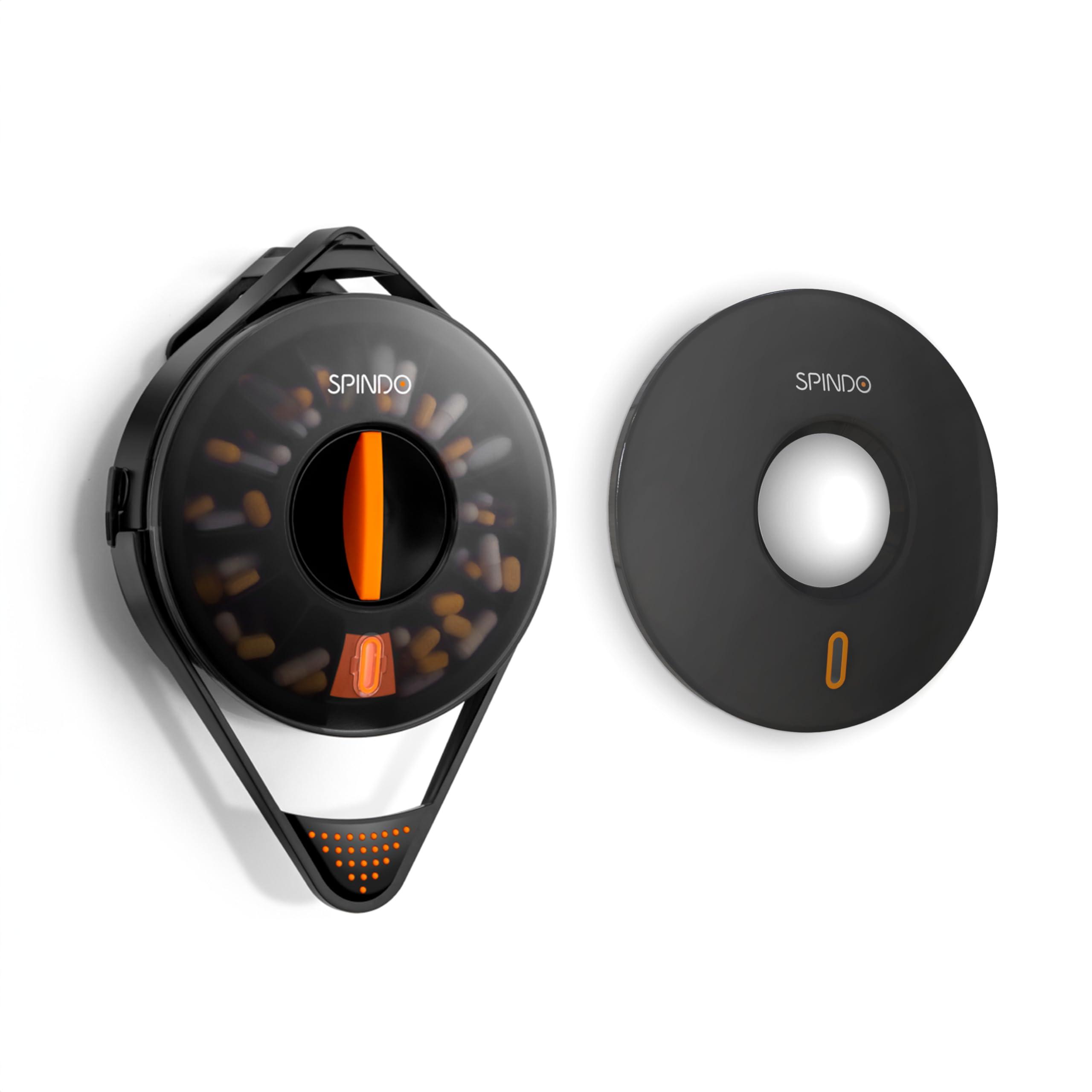 Fullicon Fullicon Light Proof Combo, Weekly Pill Dispenser Organizer with Private Solid Lid, 14 Large Compartments and Child-Proof Lock, Spindo Medicine Dispenser Vitamin/Tablet/Supplement for Elderly (Black)