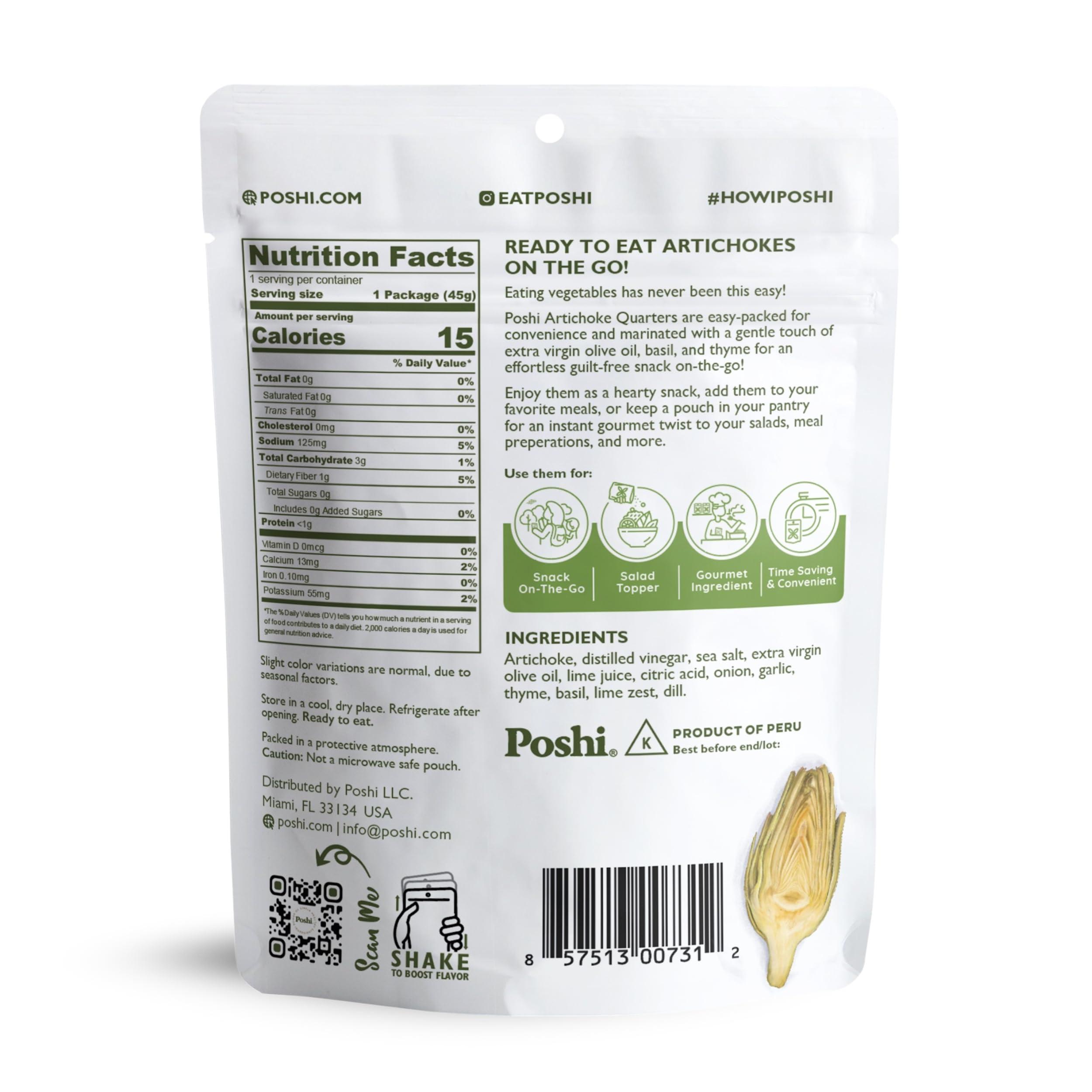 Poshi POSHI Marinated Artichoke Hearts Snack Pack | Basil + Thyme | Keto, Vegan, Paleo, Non GMO, Low Carb + Calorie, Gluten Free, Fully Cooked Vegetables, Gourmet, Healthy, All Natural (10 Pack, 1.58 oz)