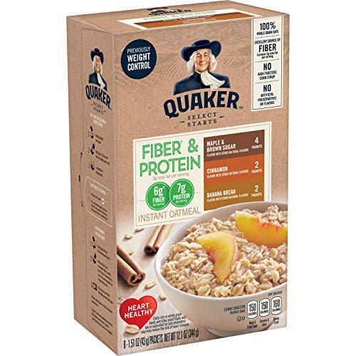 Quaker Quaker Instant Oatmeal, Fiber & Protein 3 Flavor Variety Pack, Individual Packets, 8 Count (Pack of 4)