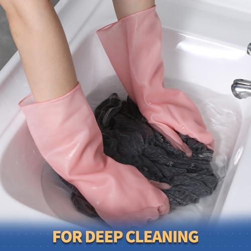 BOOMJOY BOOMJOY PVC Cleaning Gloves, Heavy Duty Dishwashing Gloves, Reusable Medium Gloves for Kitchen, Bathroom, Gardening, Working, Pet Care - Pink & Blue & Yellow, 3 Pairs, Size M
