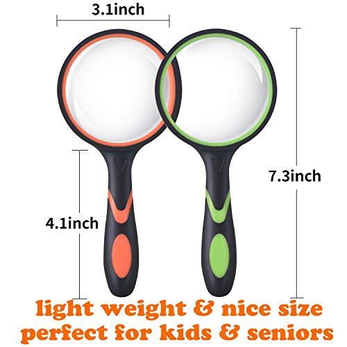 Ocim Ocim 2 Pack 75mm 10X Magnifying Glass, Kids Magnifying Glass,Magnifier with Non-Slip Rubber Handle for Seniors Reading and Kids Nature Exploration