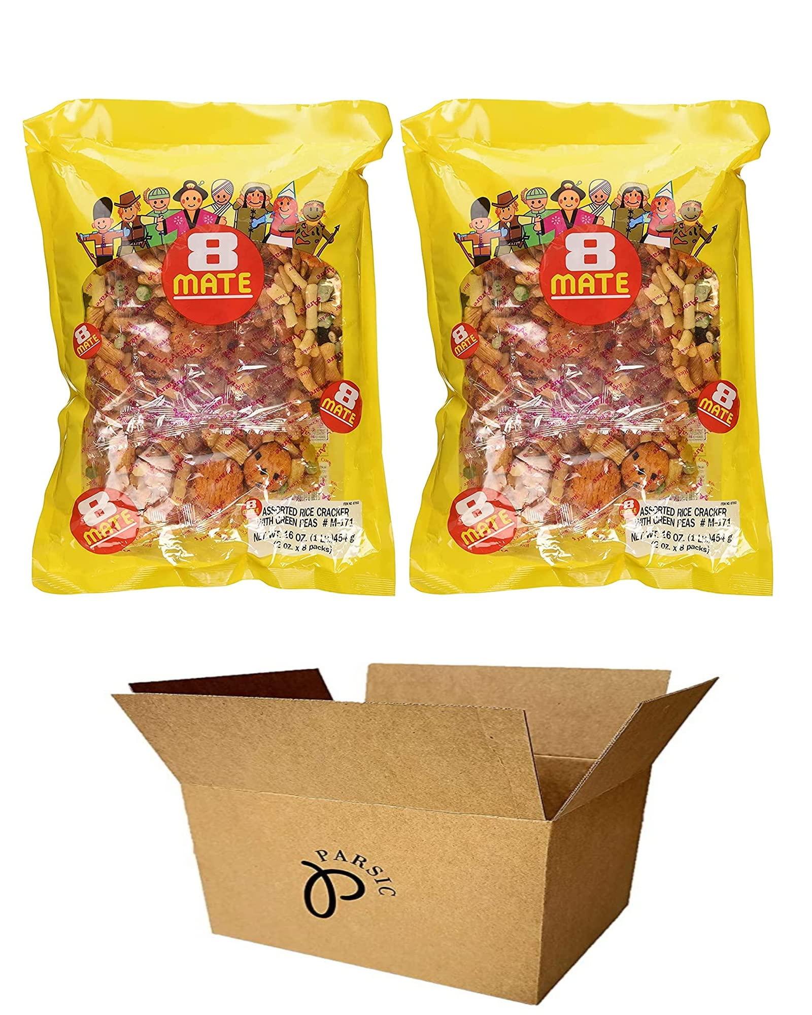 PARSIC Shirakiku Japanese rice crackers Multi Pack, 16oz Each (Norimaki Mate, 8-Mate) (8-Mate (Pack of 2))