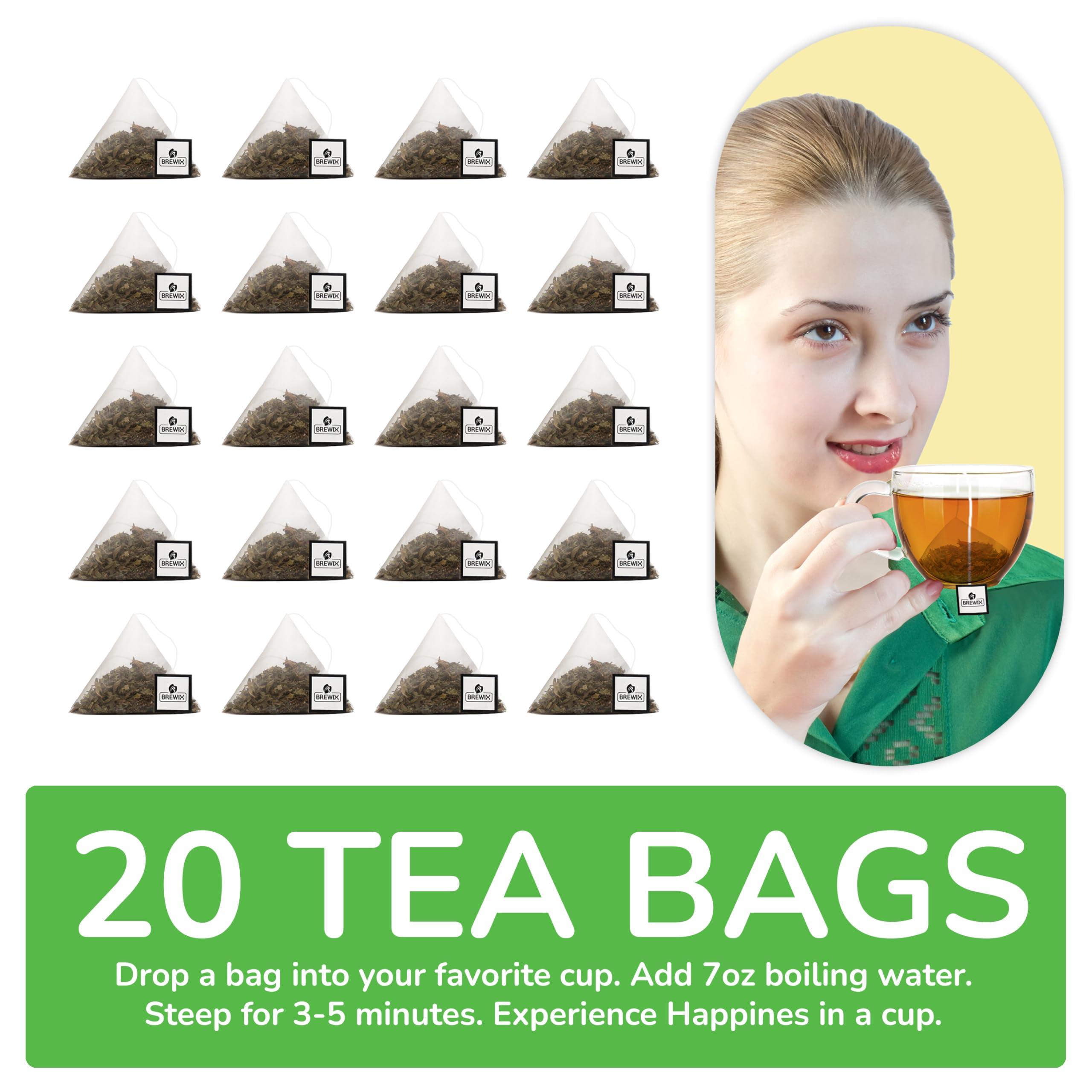 BREWIX BREWIX, Moroccan Mint Tea (20 Pyramid Tea Bags) | Soothes Your Belly | Calming, Fresh and Cool | Caffeine Free Herbal Tea | No Sugar & No Caffeine