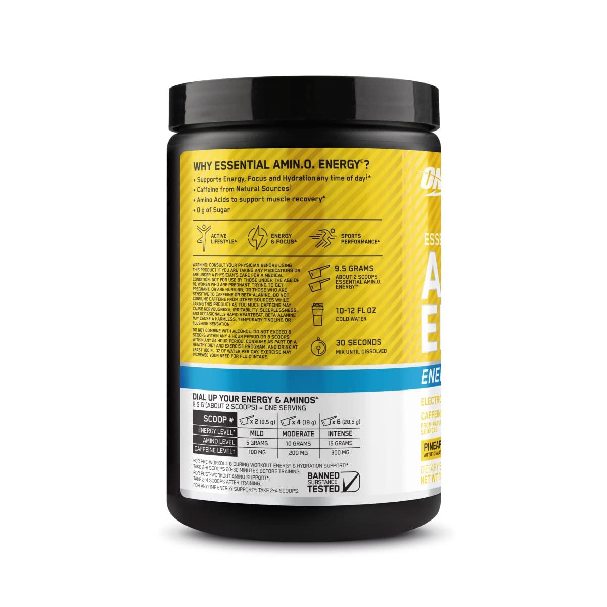 Optimum Nutrition Optimum Nutrition Amino Energy Powder Plus Hydration, with BCAA, Electrolytes, and Caffeine, Pineapple Twist, 30 Servings (Packaging May Vary)