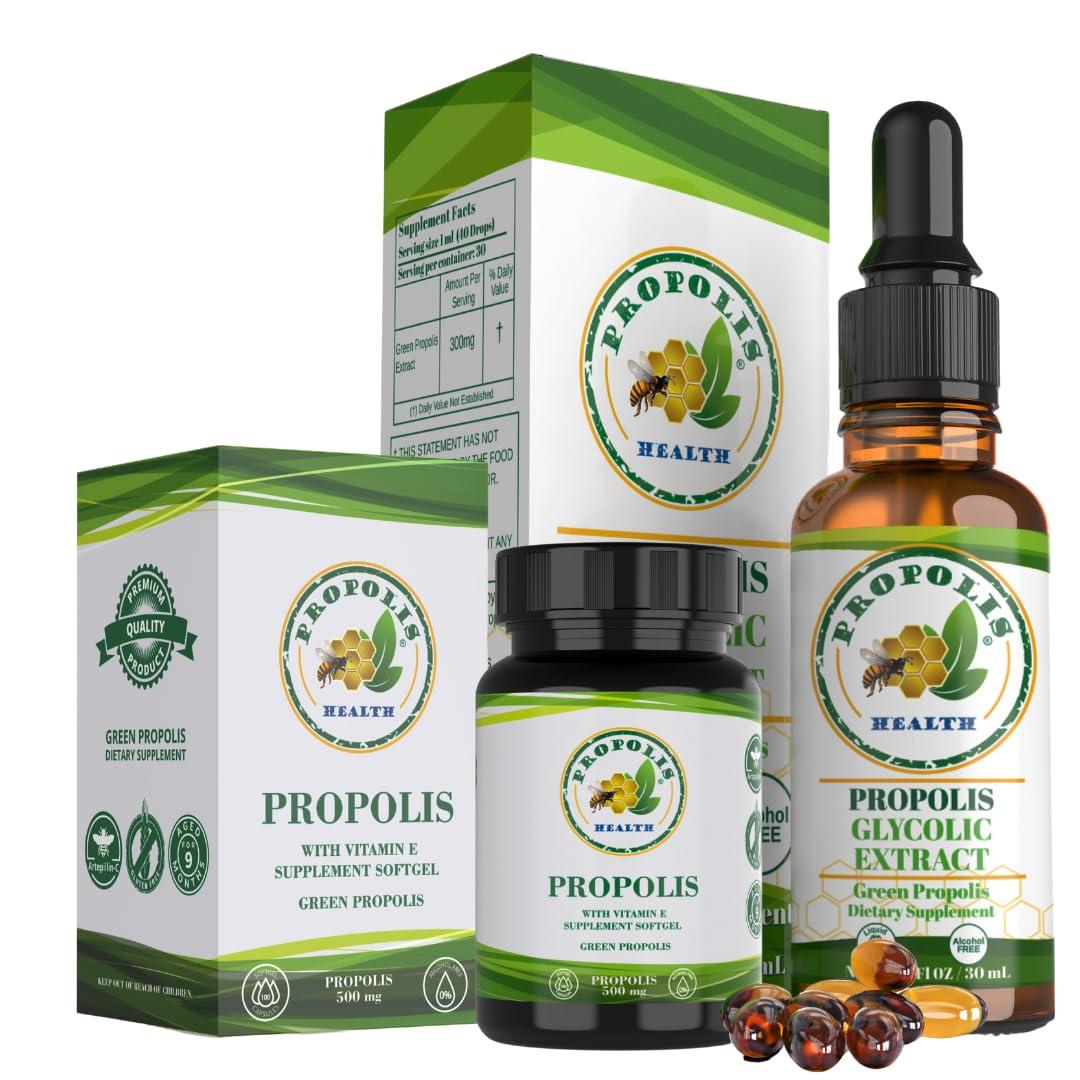 Propolis Health Propolis Health Premium Brazilian Green Propolis Bundle: 1000mg Capsules with Vitamin E & Green Propolis Extract Liquid - 50 Days Capsule & 30 Days Liquid Supply for Immune Support