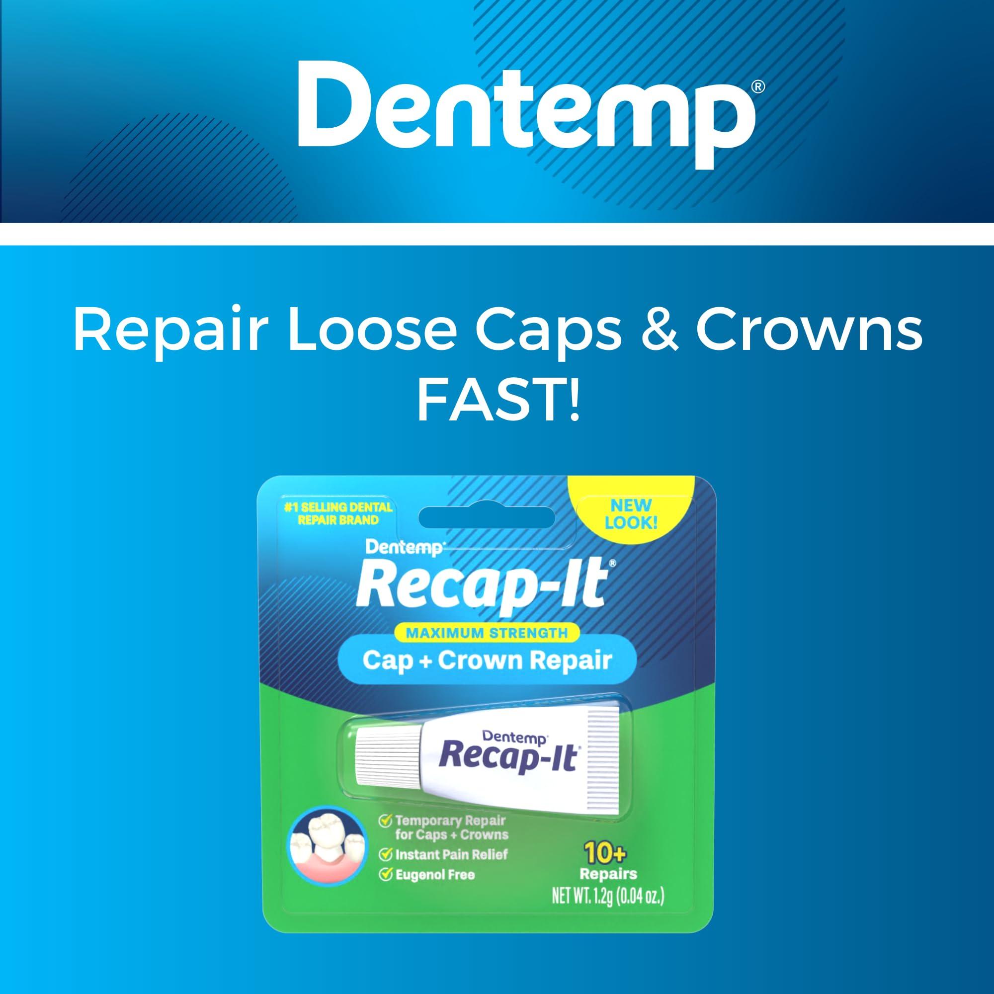 Dentemp Dentemp Recap-It Cap and Crown Repair Dental Kit - Fast Acting Formula Dental Cement for Loose Caps (Pack of 3) - Temporary Cement for Crown and Bridge