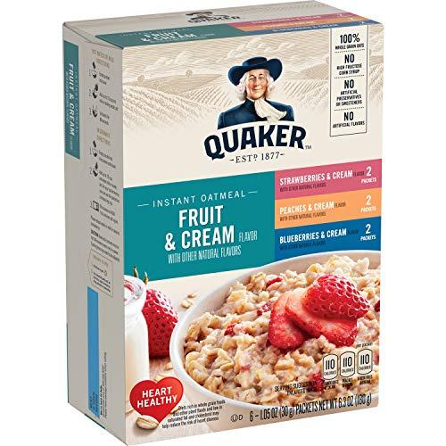 Quaker Quaker Instant Oatmeal Fruit and Cream Variety Pack, Breakfast Cereal,1.23 Ounce(8 Count in 1 Box) (Pack of 12 )