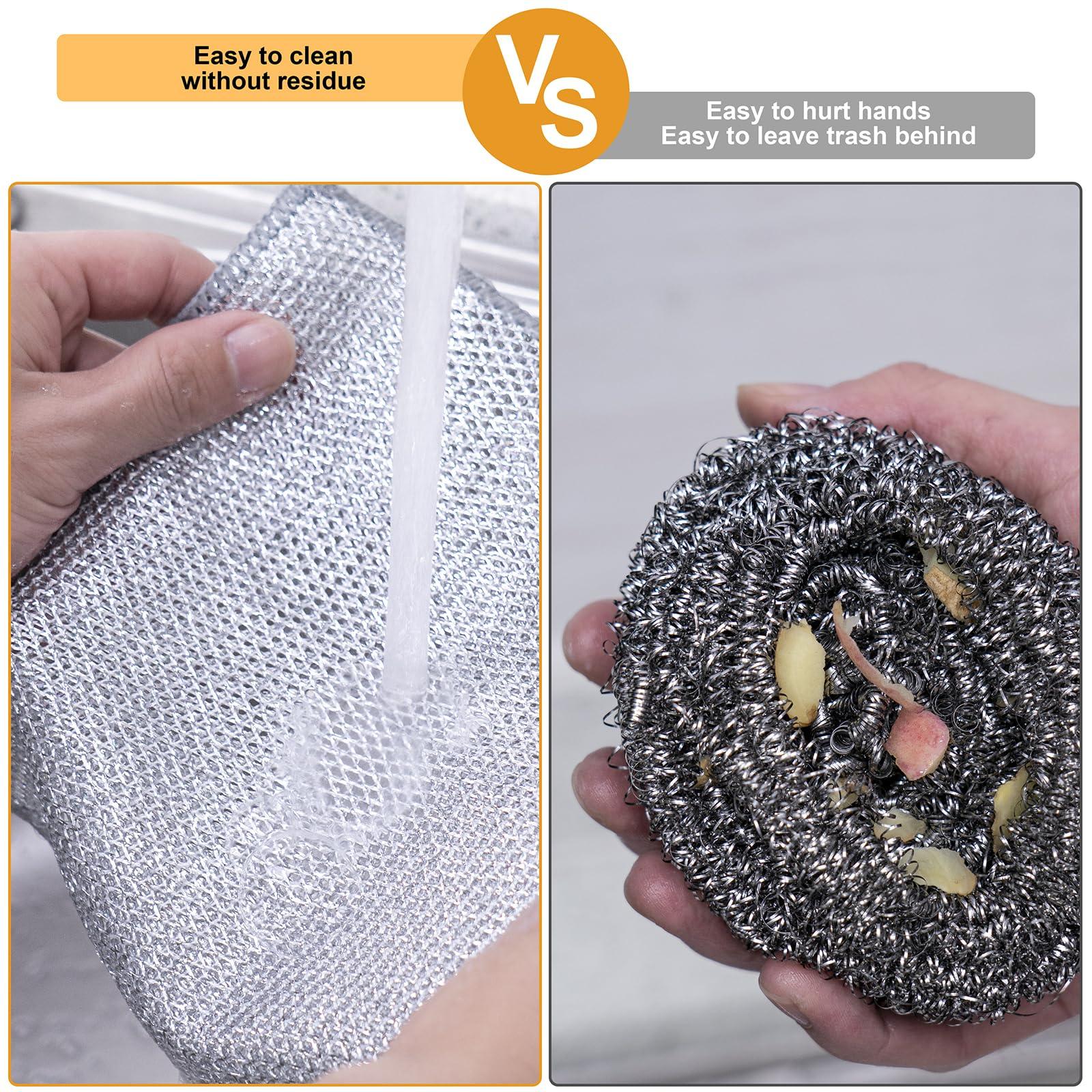 Inkhut Inkhut Non Scratch Wire Dishcloth, Multipurpose Wire Dishwashing Rag for Wet and Dry, Multifunctional Dish Rags for Washing Dishes, Reusable Steel Wool Scrubber for Kitchen Cleaning