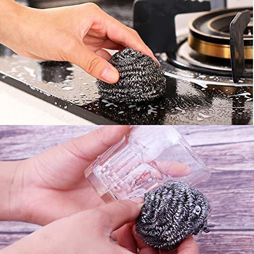 NRDBEEEC 18 PCS Stainless Steel Sponges Scrubbers Cleaning Ball Utensil Scrubber Metal Scrubber Scouring Pads Ball for Pot Pan Dish Wash Cleaning for Removing Rust Dirty Cookware Cleaner with Handle (18 Pack)