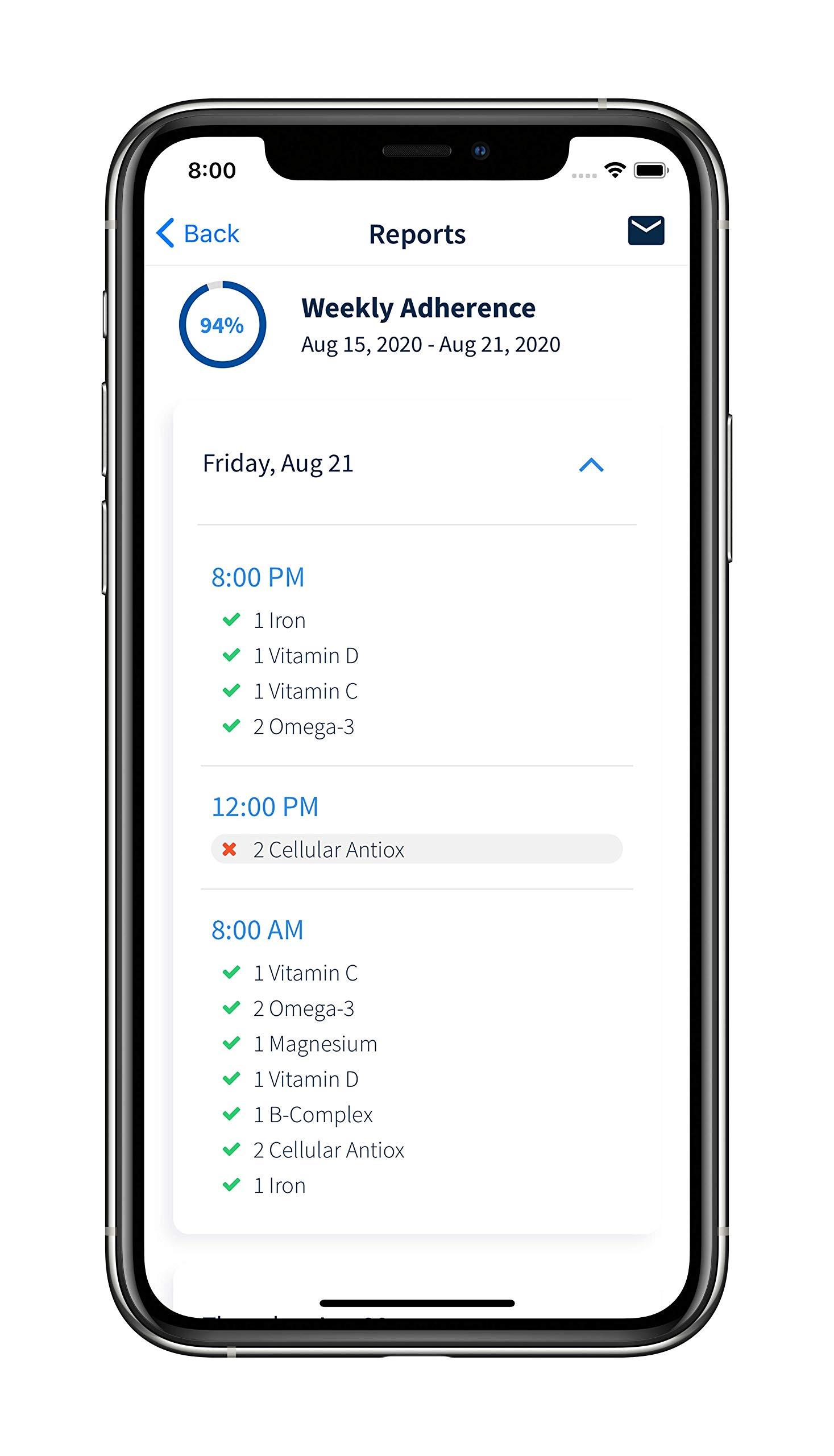 elliegrid Monthly Pill Organizer by Ellie | Organize Pills in Seconds | Alarm & Phone Notification | Caregiver Notifications | Lights Indicate Which Pills to Take and How Many