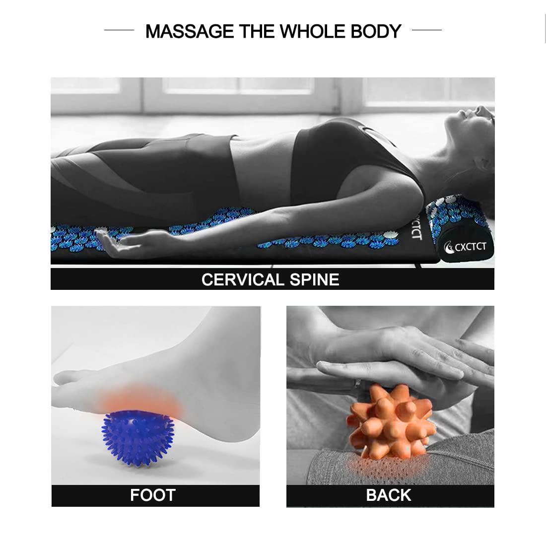 CXCTCT Extra Long Yoga Acupressure Mat Set,Massage Acupuncture Mat Large,Magnetic Mat Acupressure Body mat and Pillow for Neck Back Pain Relief(Blue)