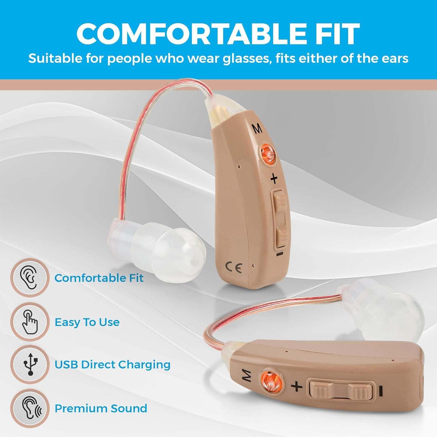 MEDca Rechargeable Hearing Amplifiers - Premium Digital BTE Personal Sound Amplifier Device Pair with 2 Program Modes Noise Cancellation & Feedback Reduction & Fast Charging for Adults Seniors & Elderly
